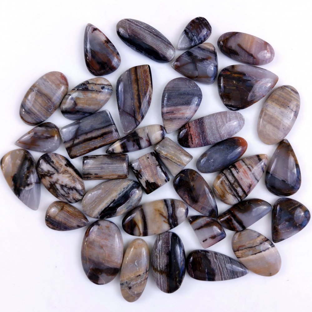 35Pcs 793Cts Natural Brown Banded Jasper Loose Cabochon Gemstone Lot  for Jewelry Making 33x14 18x12mm#1399
