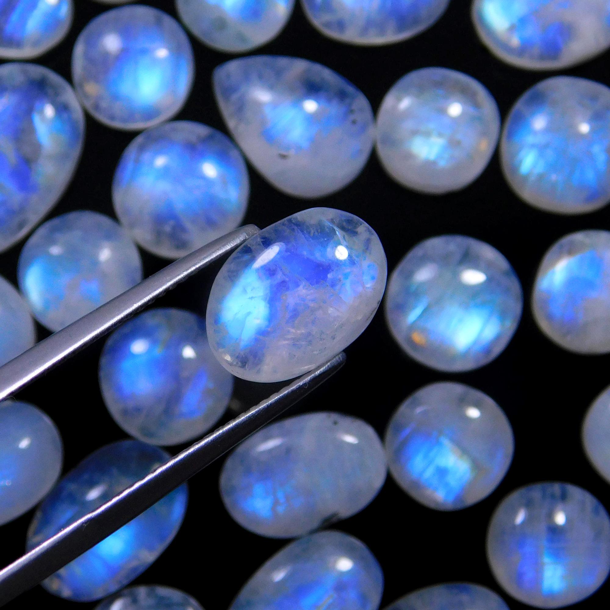 34 Pcs 117 Cts Natural Rainbow Moonstone Gemstone Cabochon Lot 7x7-12x8mm13990