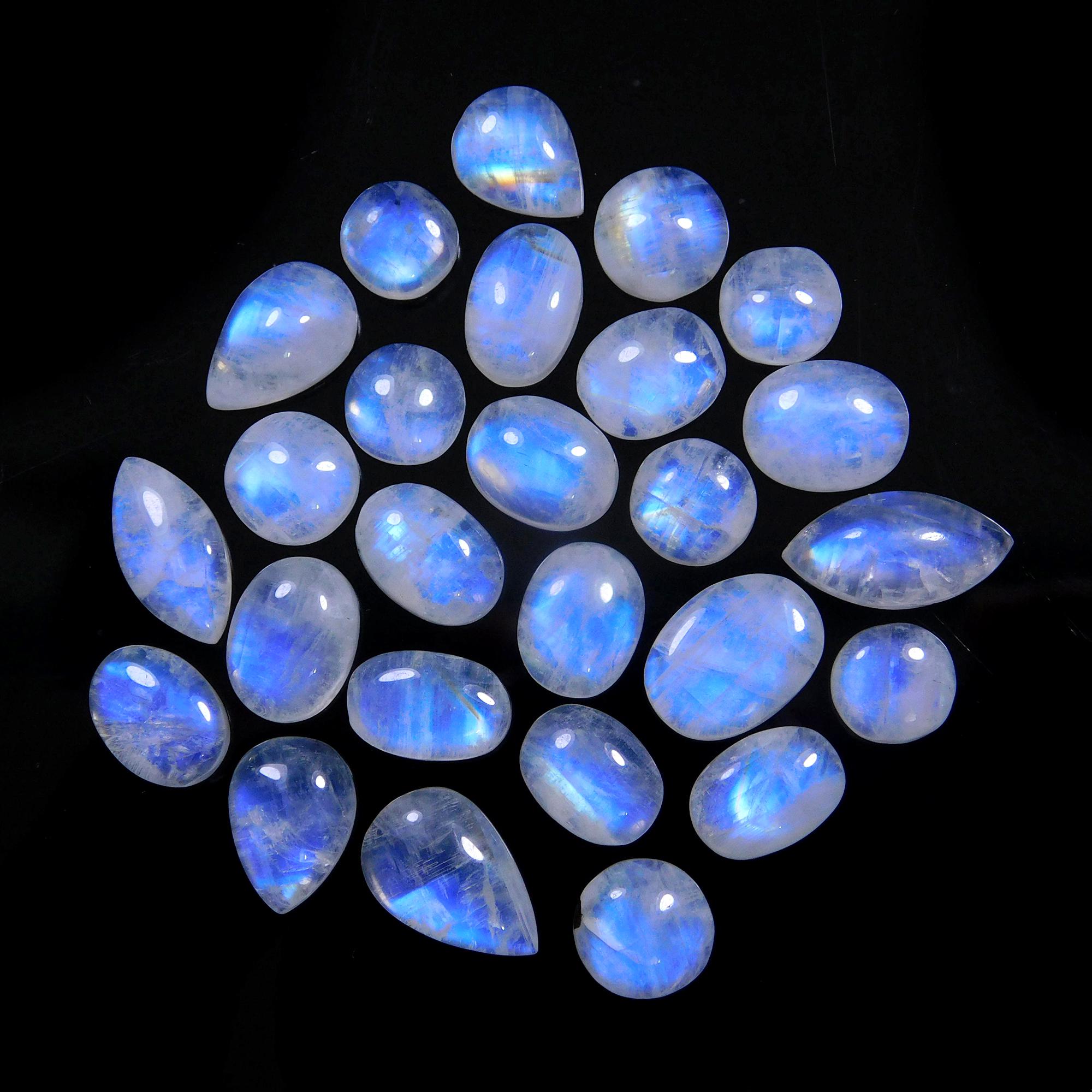 26 Pcs 87 Cts Natural Rainbow Moonstone Gemstone Cabochon Lot 8x8-13x8mm13991