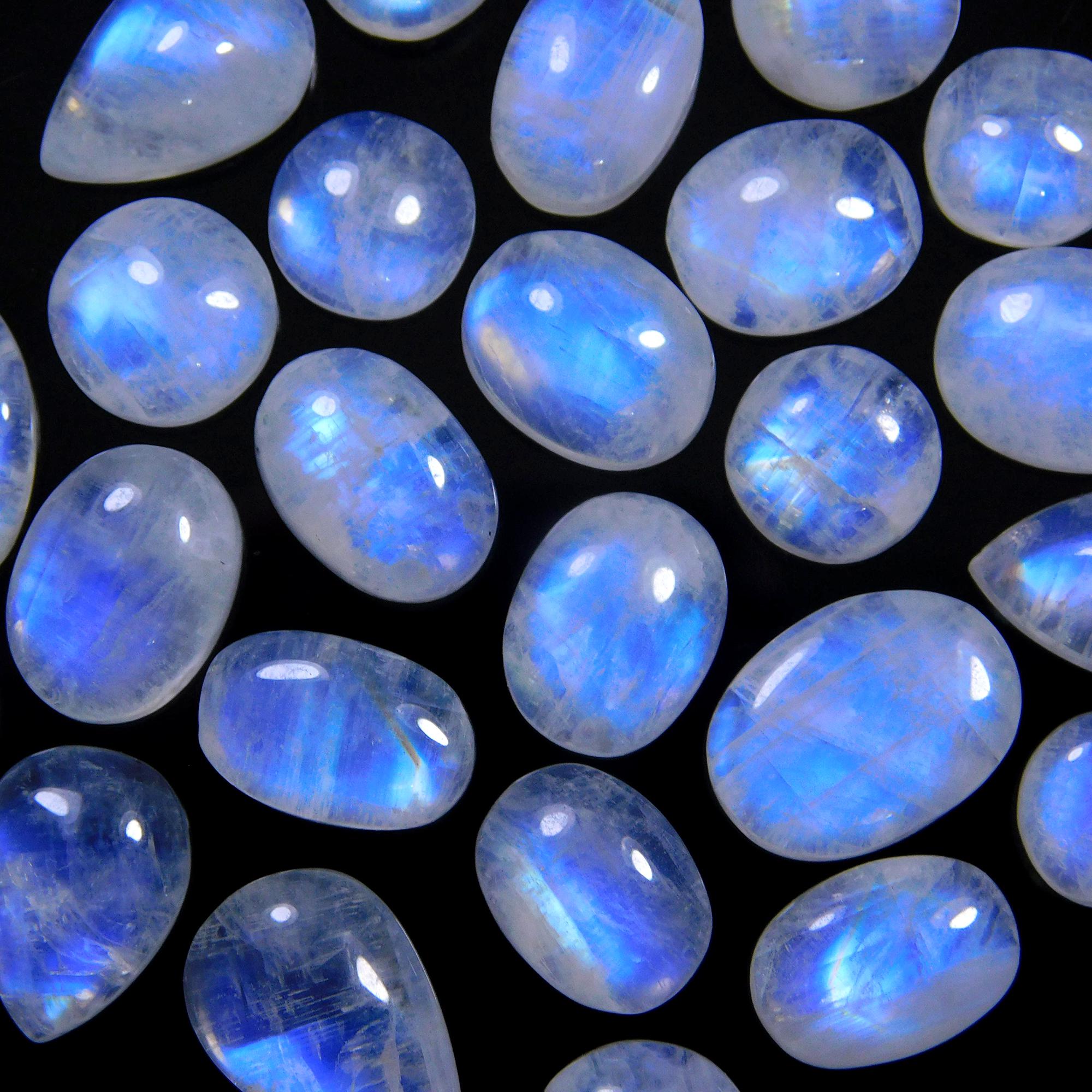26 Pcs 87 Cts Natural Rainbow Moonstone Gemstone Cabochon Lot 8x8-13x8mm13991