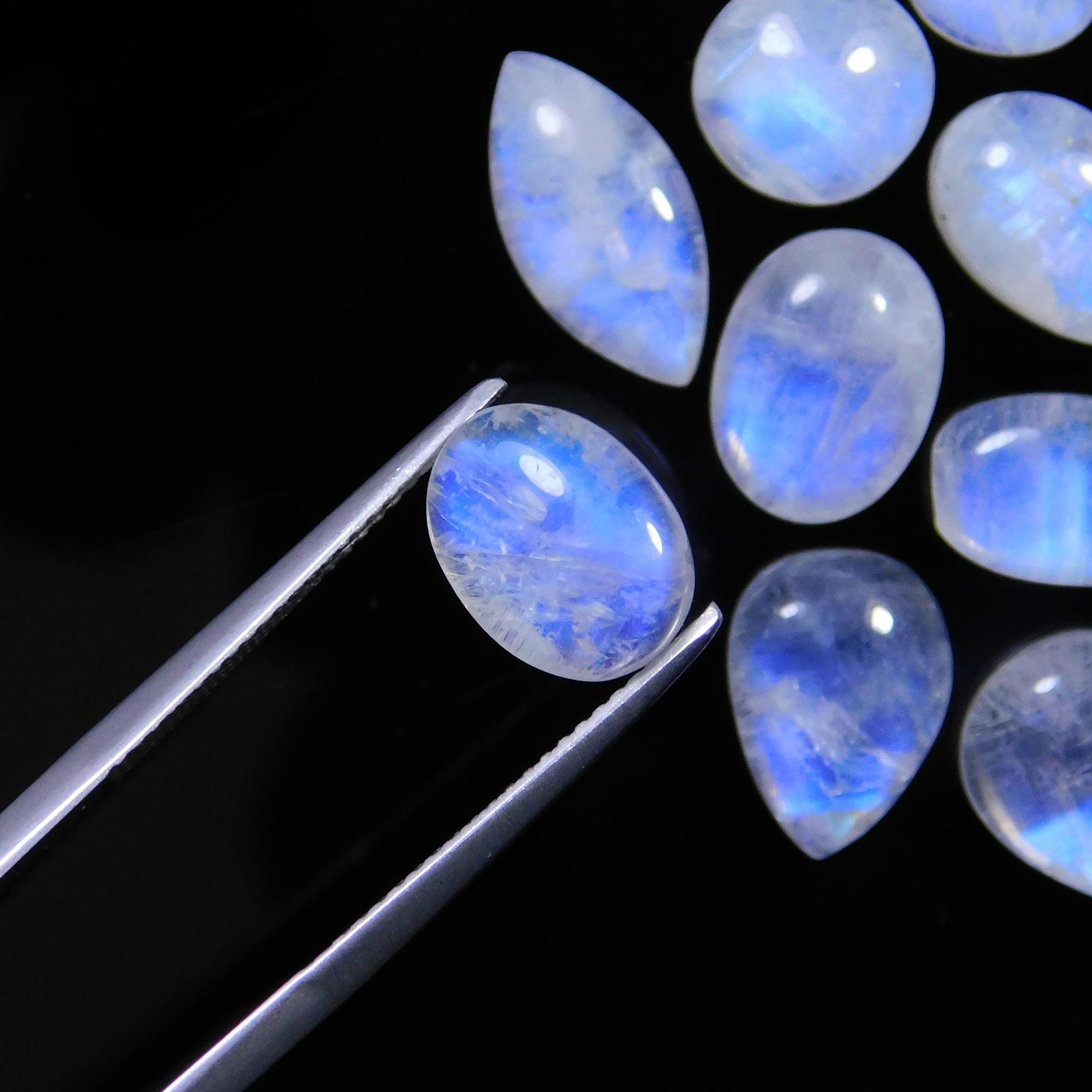 26 Pcs 87 Cts Natural Rainbow Moonstone Gemstone Cabochon Lot 8x8-13x8mm13991