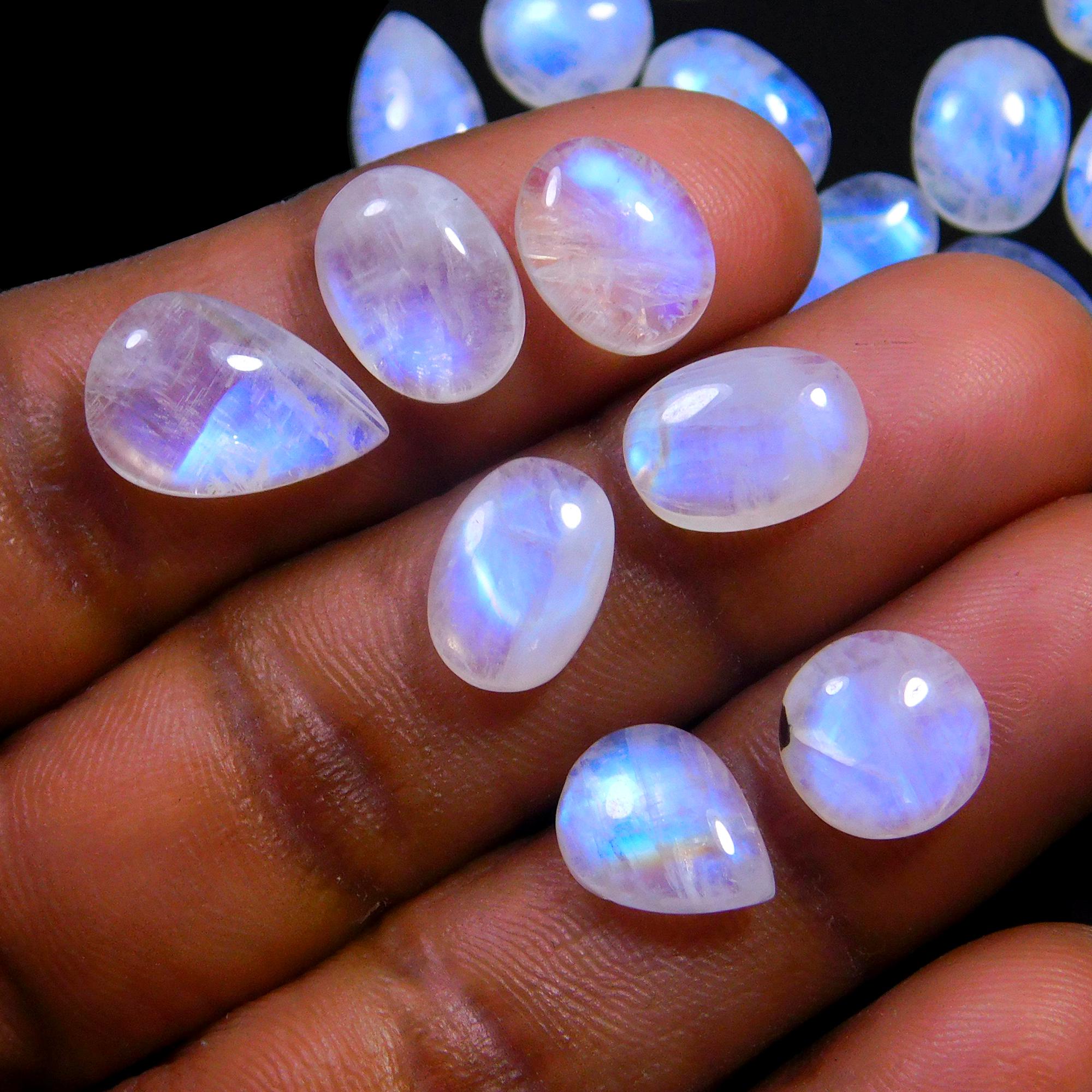 26 Pcs 87 Cts Natural Rainbow Moonstone Gemstone Cabochon Lot 8x8-13x8mm13991