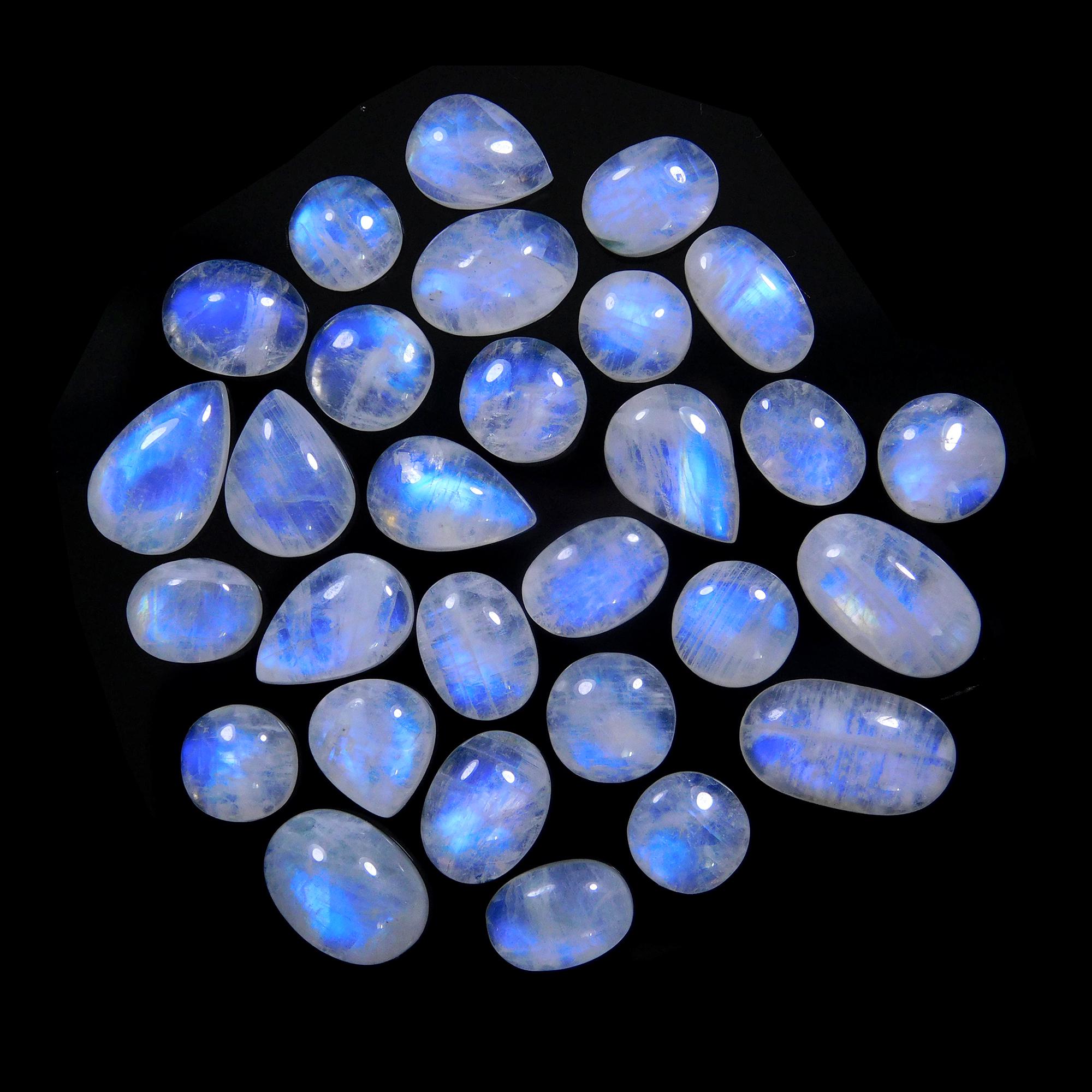 29 Pcs 104 Cts Natural Rainbow Moonstone Gemstone Cabochon Lot 7x7-15x8mm13992