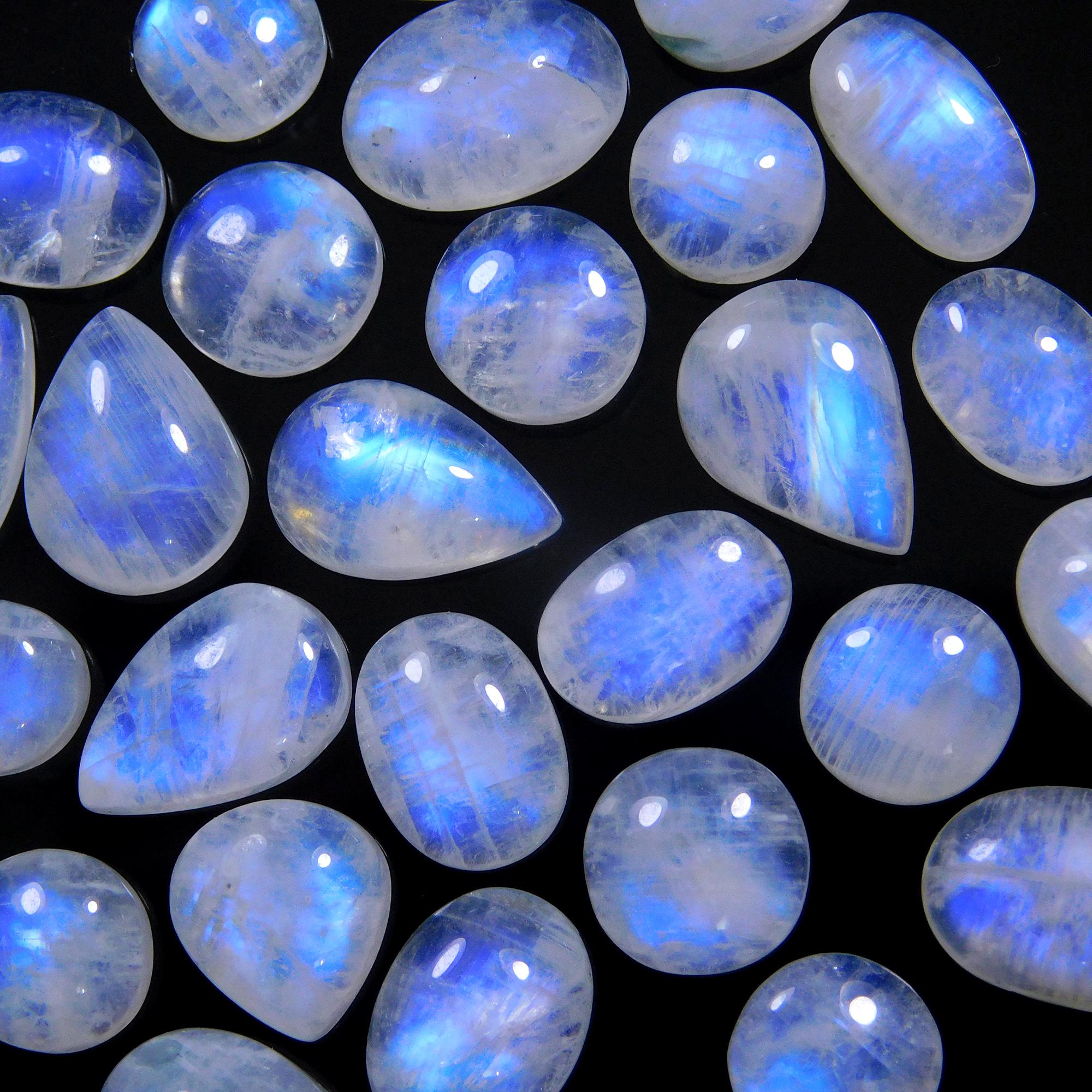 29 Pcs 104 Cts Natural Rainbow Moonstone Gemstone Cabochon Lot 7x7-15x8mm13992