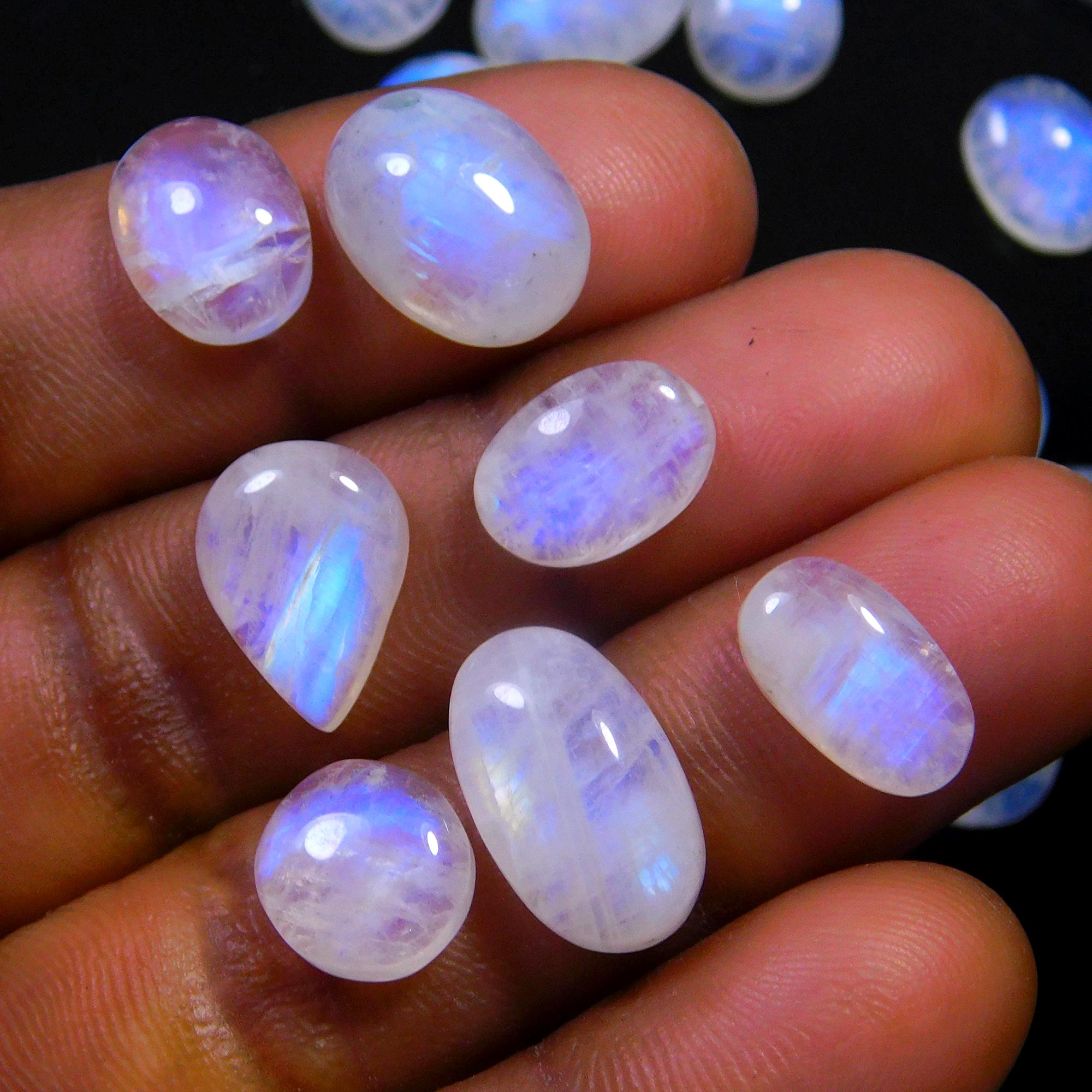 29 Pcs 104 Cts Natural Rainbow Moonstone Gemstone Cabochon Lot 7x7-15x8mmR-13992