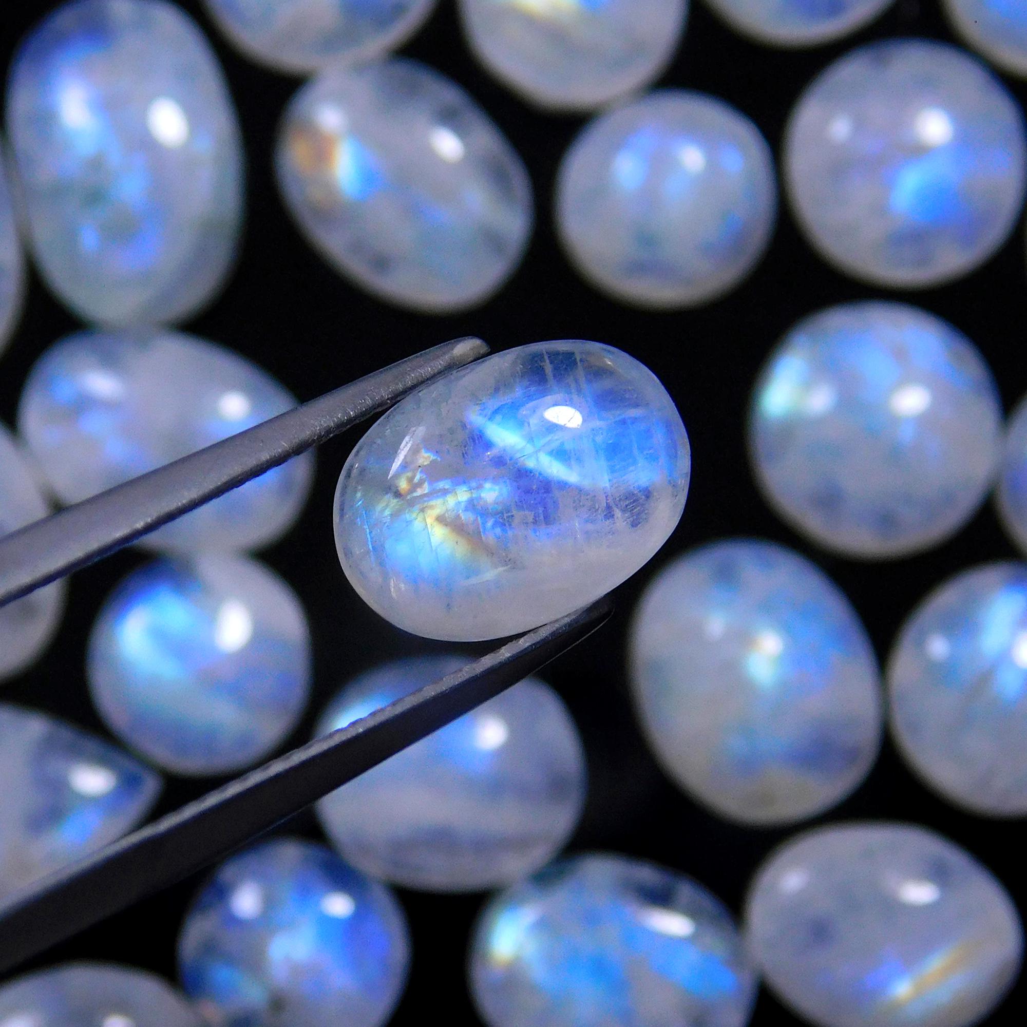 38 Pcs 128 Cts Natural Rainbow Moonstone Gemstone Cabochon Lot 7x7-17x8mm13993