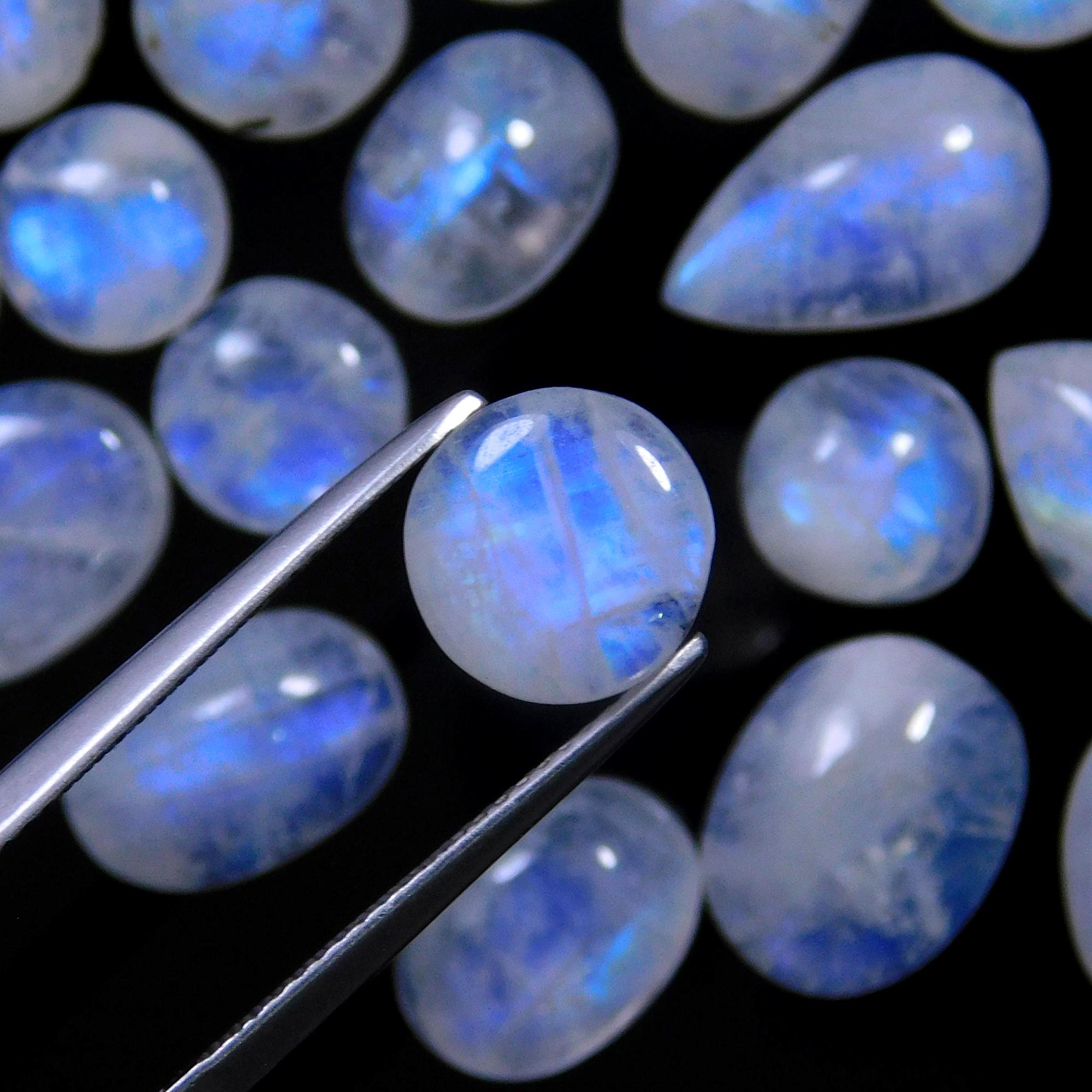 36 Pcs 132 Cts Natural Rainbow Moonstone Gemstone Cabochon Lot 7x7-14x8mm13995