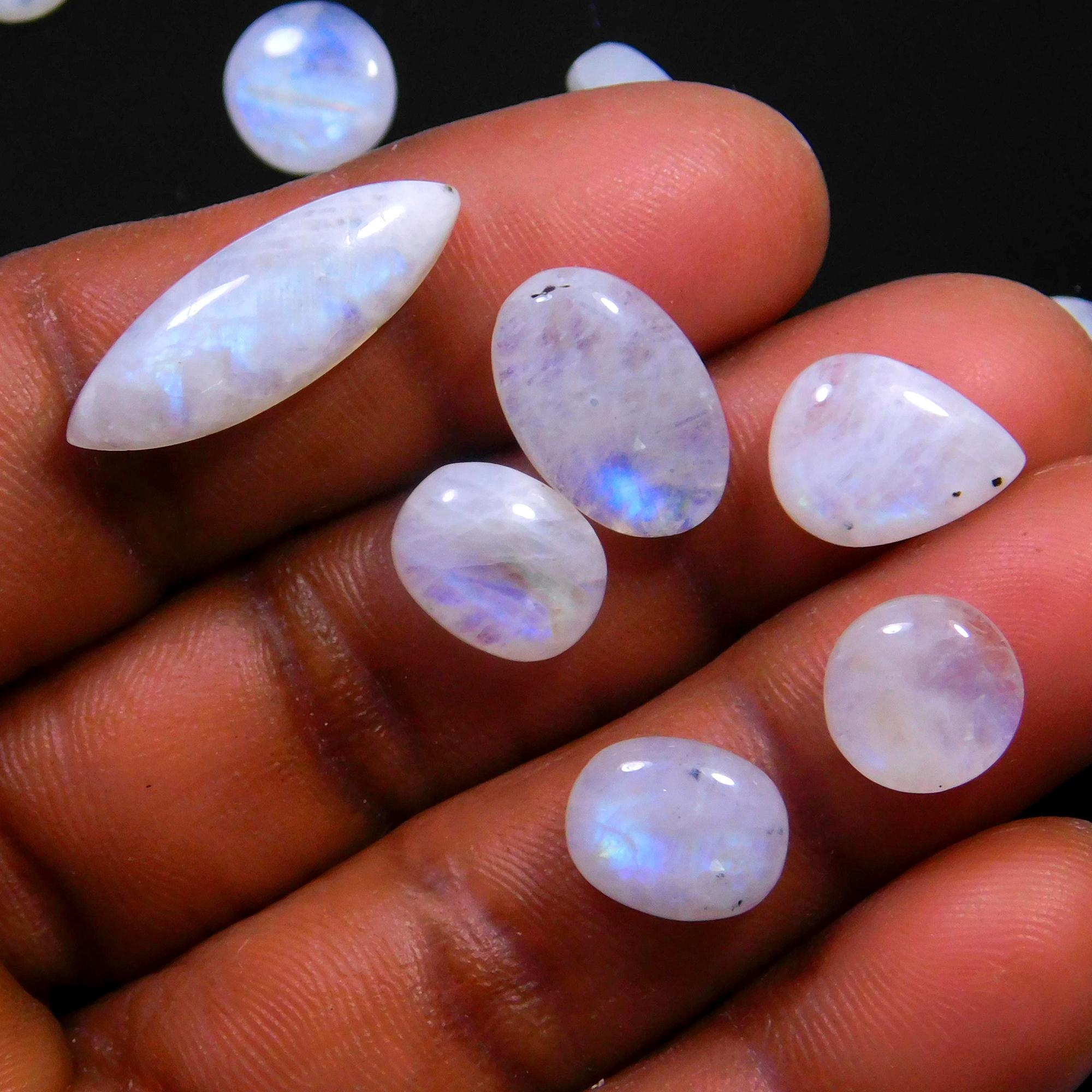 30 Pcs 124 Cts Natural Rainbow Moonstone Gemstone Cabochon Lot 7x7-22x7mmR-13999