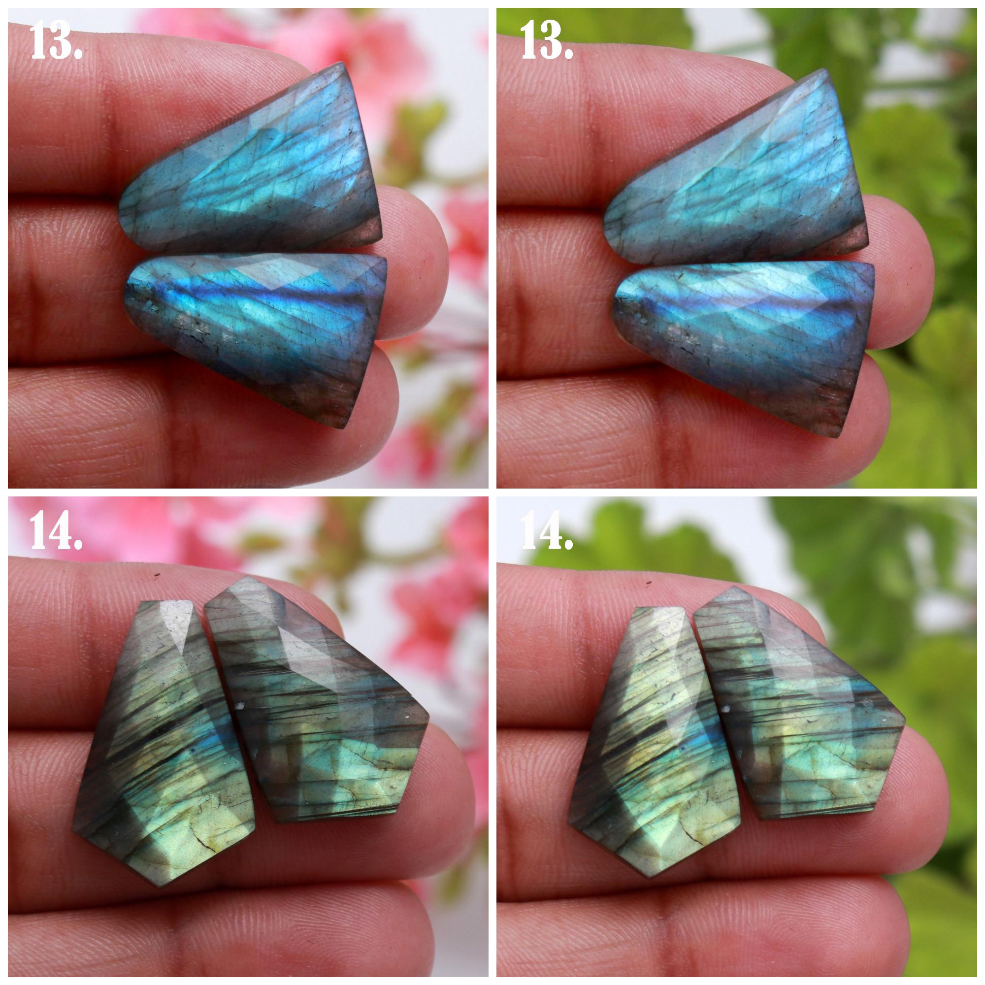 Natural Multi Fire Labradorite Rose Cut Faceted Pair Cabochon Mix Shape Loose Gemstone