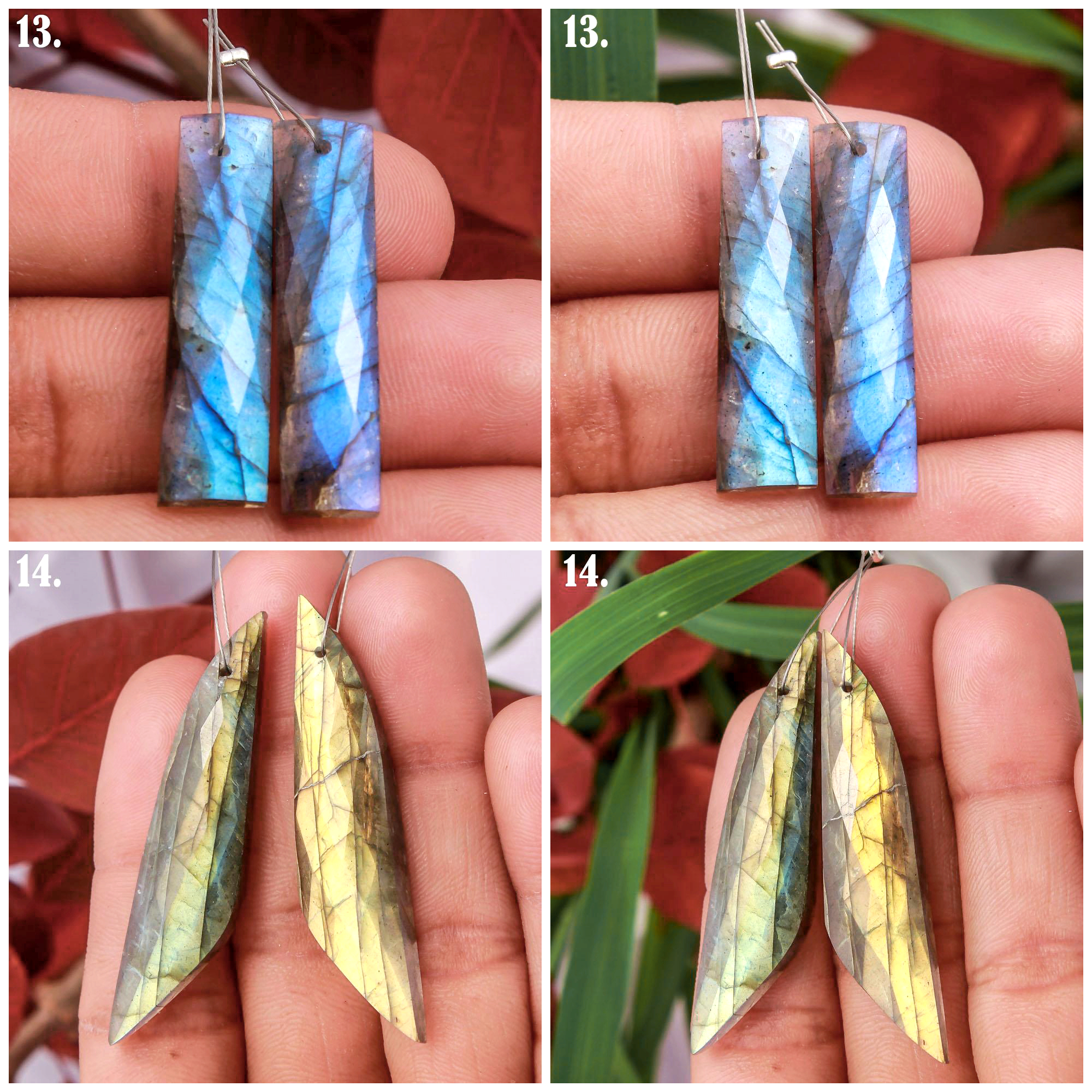 Natural Faceted Labradorite Front To Back Drilled Earring Pair Loose Gemstone