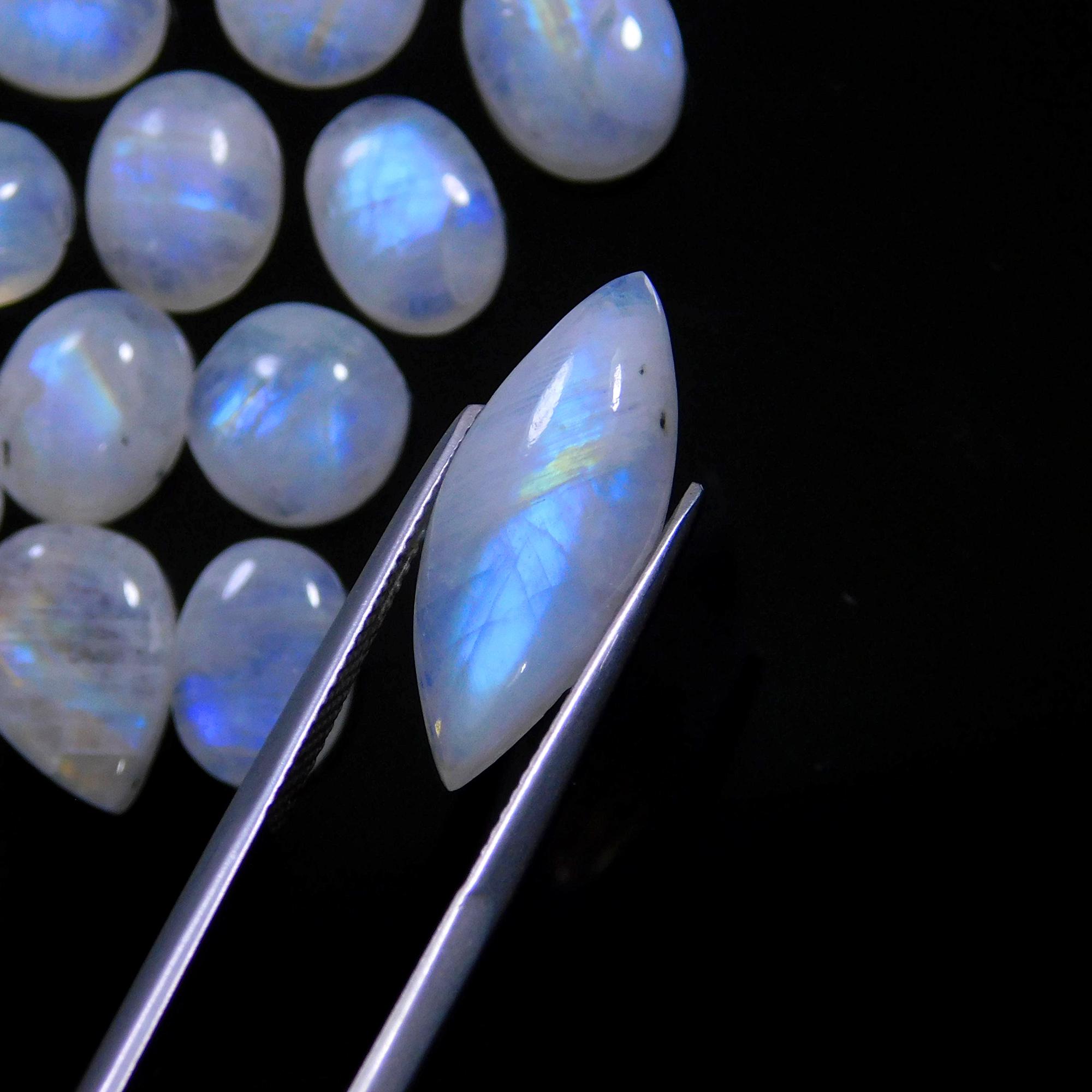 34 Pcs 137 Cts Natural Rainbow Moonstone Gemstone Cabochon Lot 7x7-21x8mmR-14001