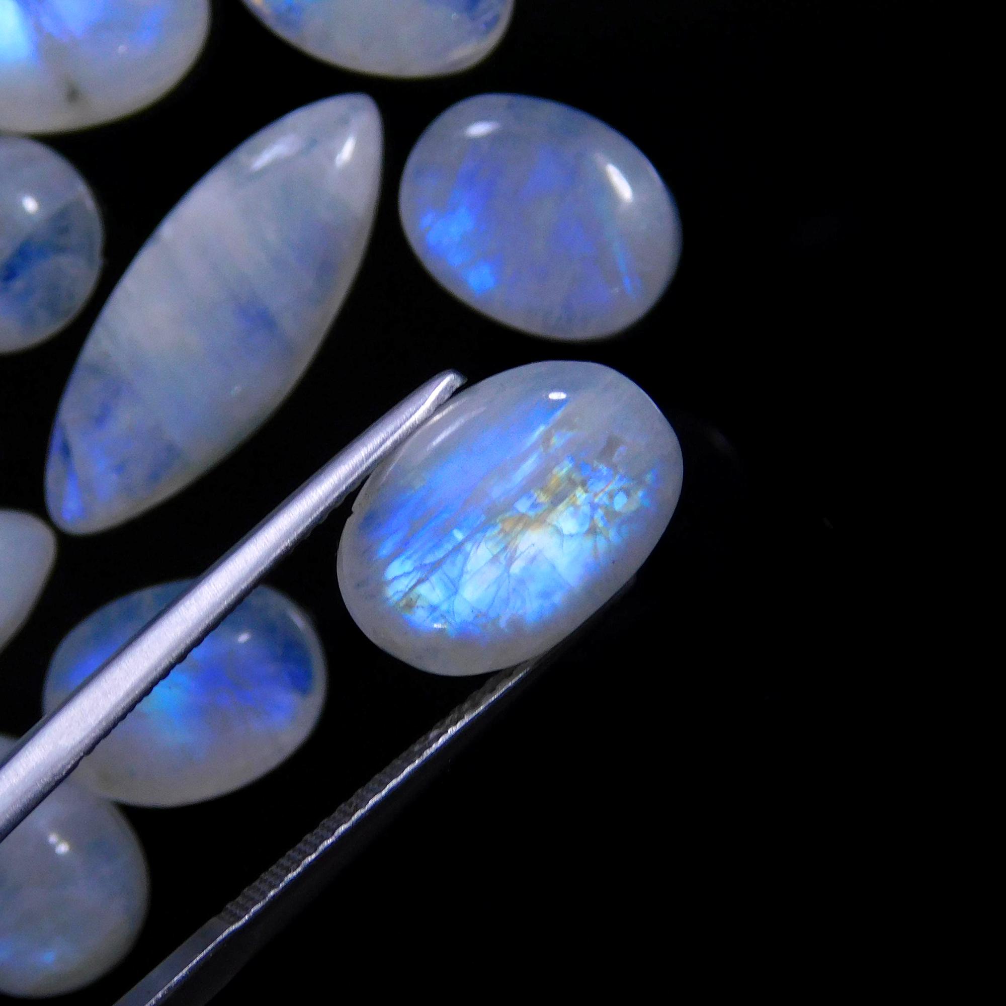 35 Pcs 152 Cts Natural Rainbow Moonstone Gemstone Cabochon Lot 7x7-23x7mm14003