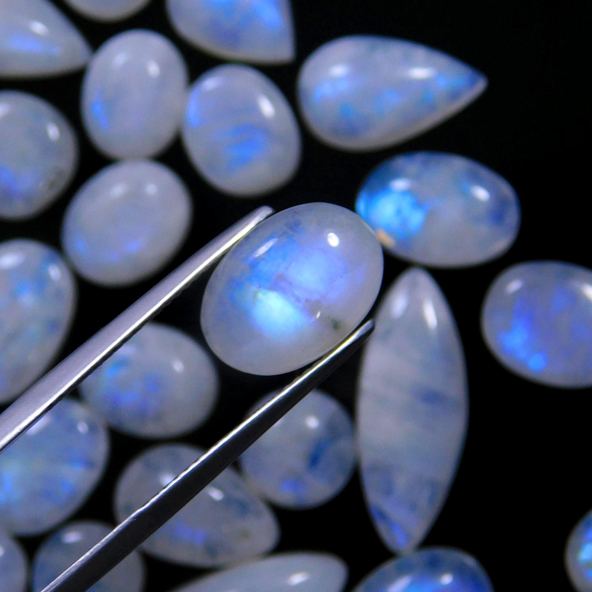 35 Pcs 152 Cts Natural Rainbow Moonstone Gemstone Cabochon Lot 7x7-23x7mm14003