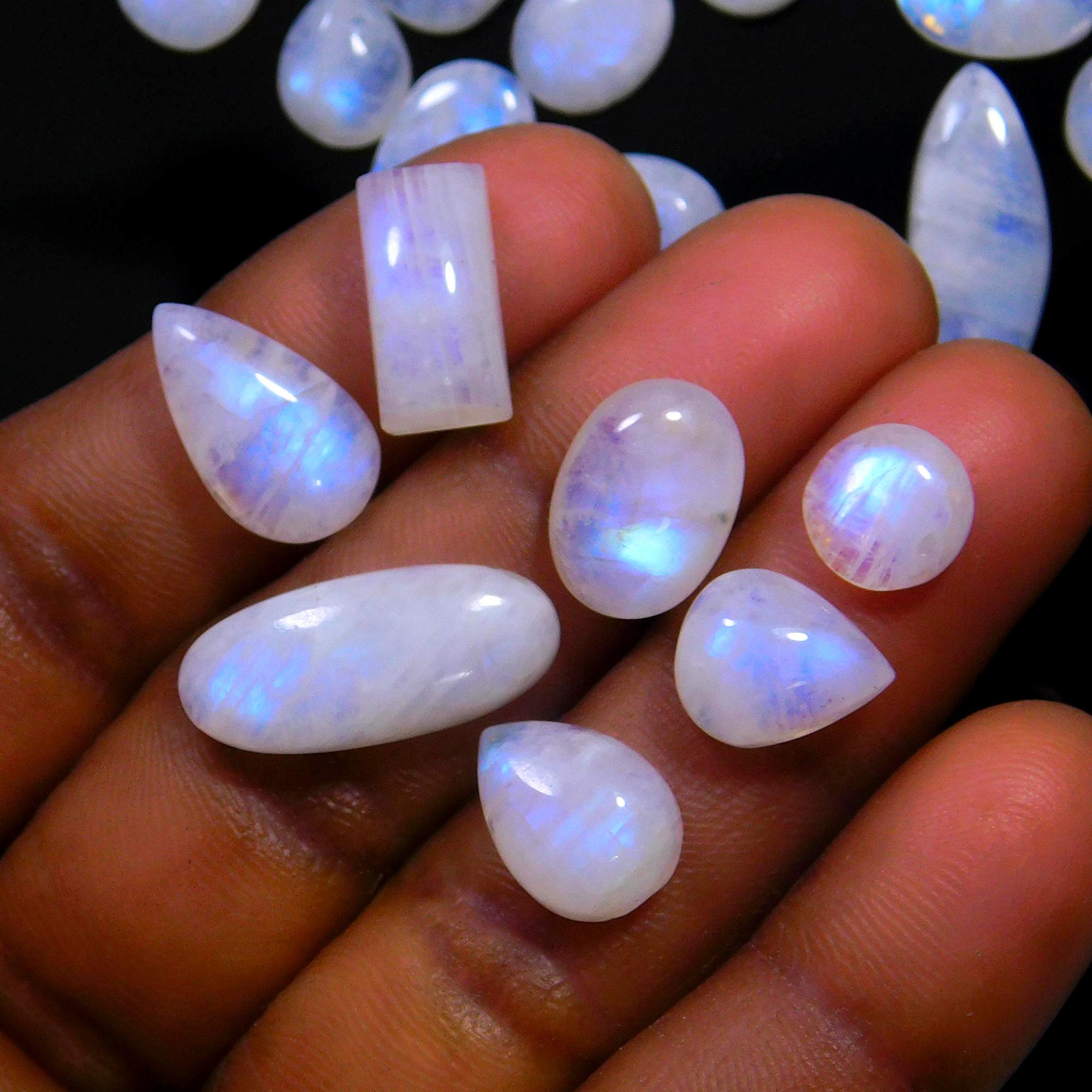 35 Pcs 152 Cts Natural Rainbow Moonstone Gemstone Cabochon Lot 7x7-23x7mm14003