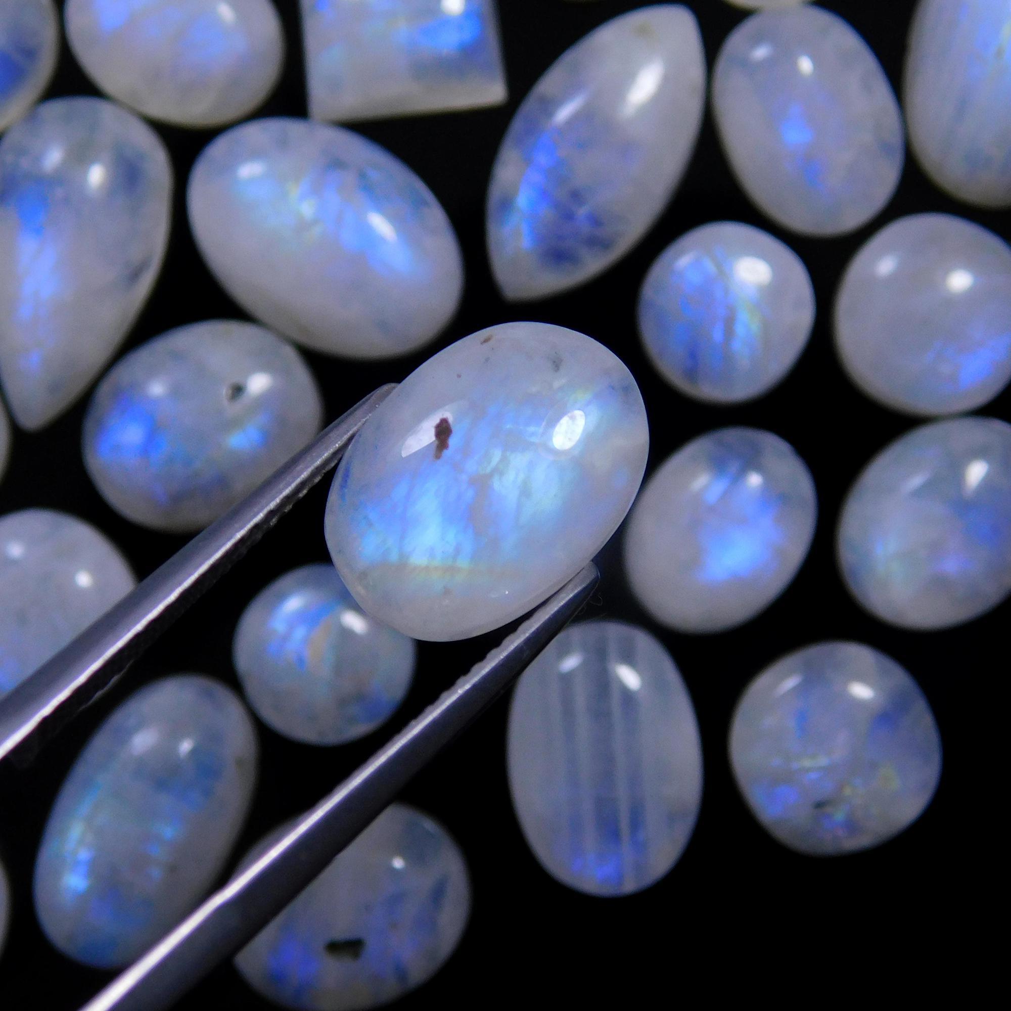 49 Pcs 215 Cts Natural Rainbow Moonstone Gemstone Cabochon Lot 7x9-7x20mm14005
