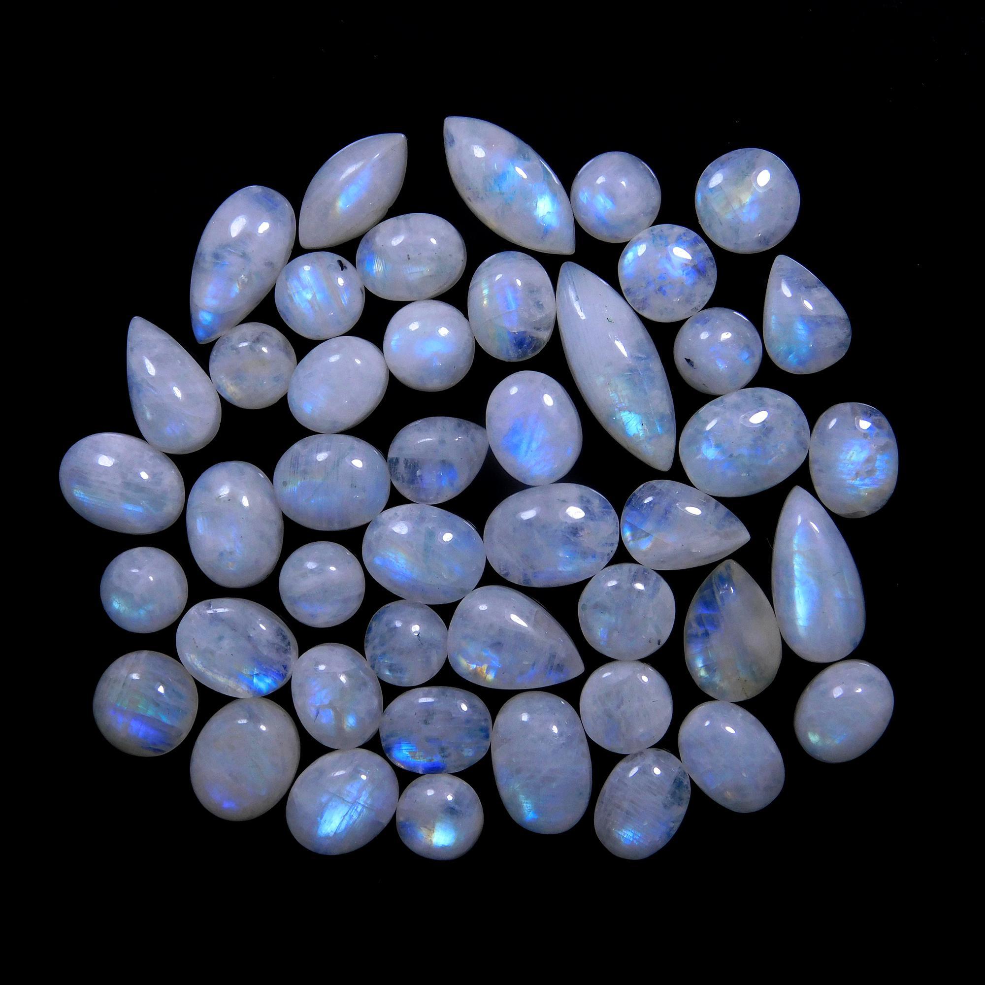 45 Pcs 162 Cts Natural Rainbow Moonstone Gemstone Cabochon Lot 7x9-7x21mm14009