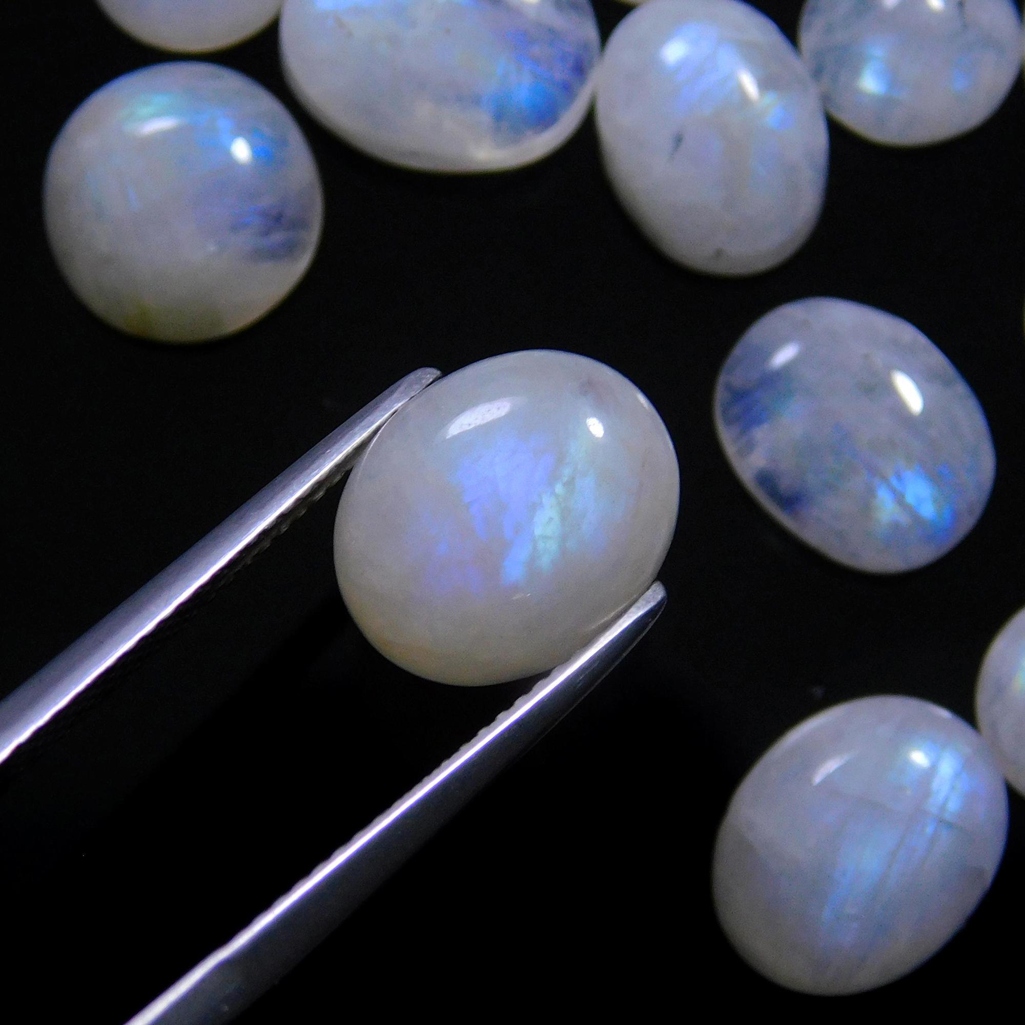 45 Pcs 162 Cts Natural Rainbow Moonstone Gemstone Cabochon Lot 7x9-7x21mm14009