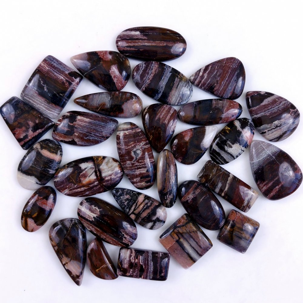 28Pcs 684Cts Natural Brown Banded Jasper Loose Cabochon Gemstone Lot  for Jewelry Making 34x18 20x14mm#1401