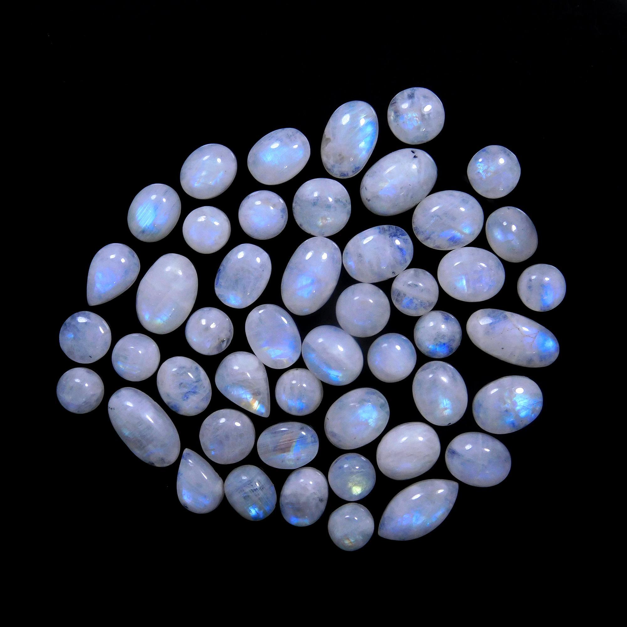47 Pcs 171 Cts Natural Rainbow Moonstone Gemstone Cabochon Lot 7x9-7x15mm14010