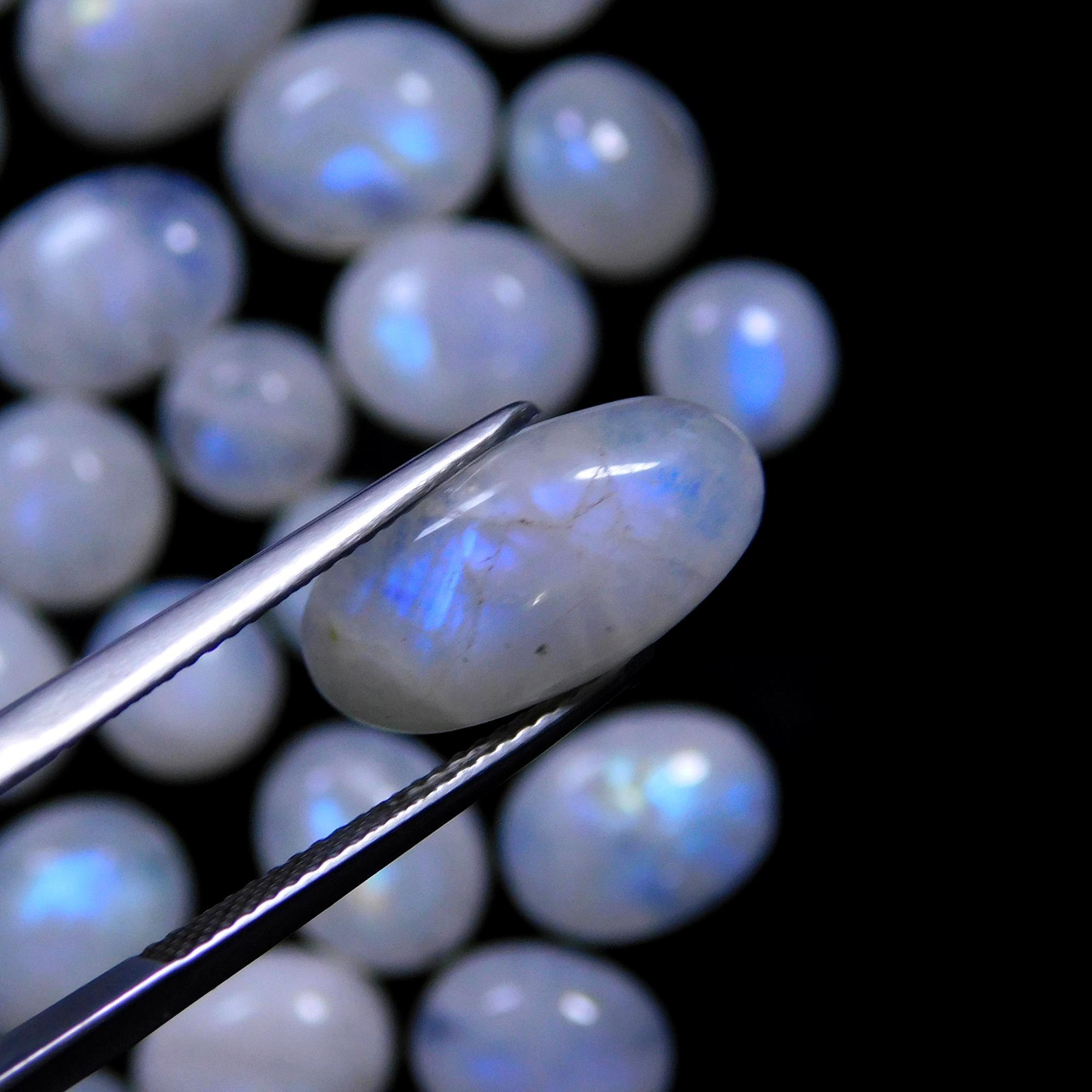 47 Pcs 171 Cts Natural Rainbow Moonstone Gemstone Cabochon Lot 7x9-7x15mm14010