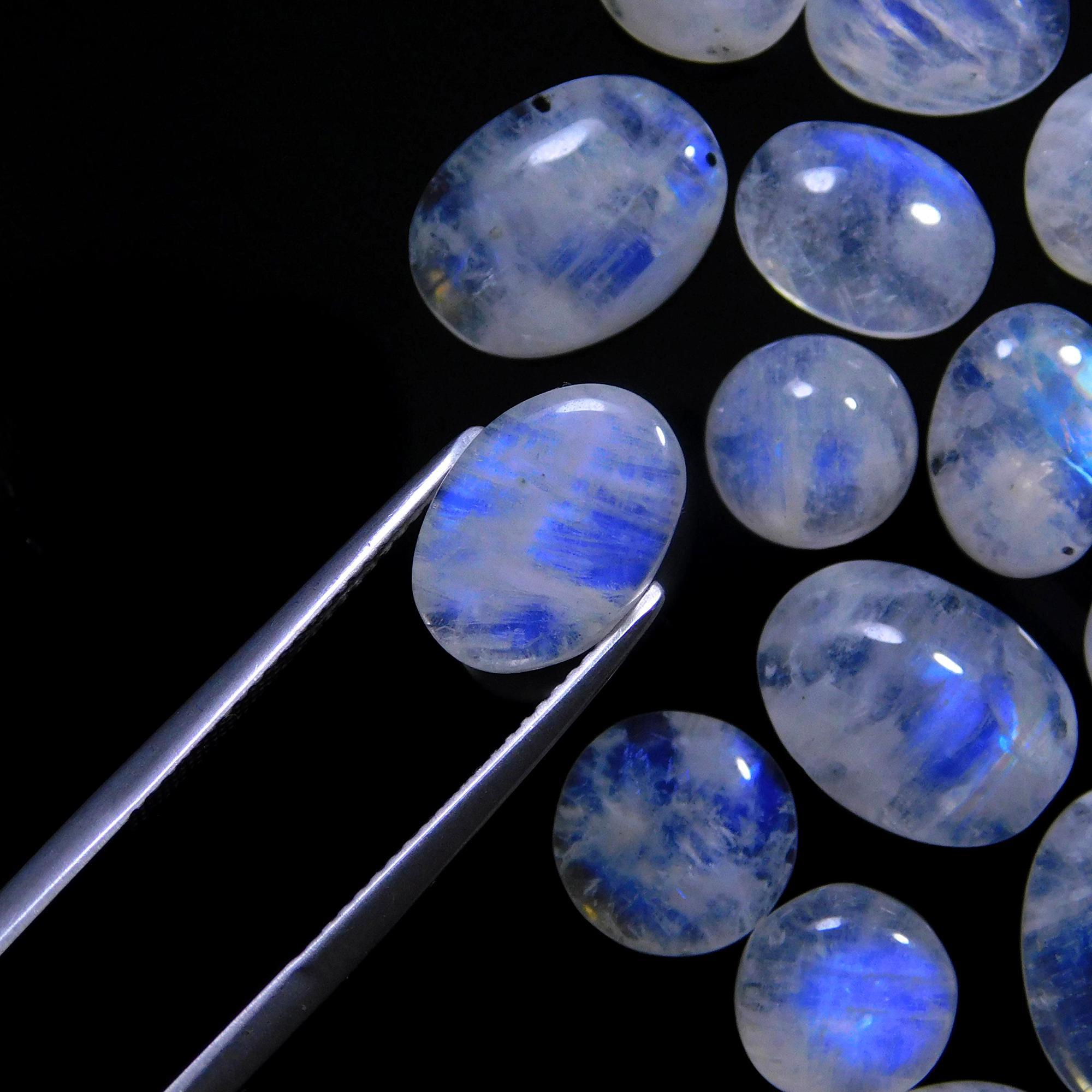 86 Pcs 256 Cts Natural Rainbow Moonstone Gemstone Cabochon Lot 6x8-7x15mmR-14012