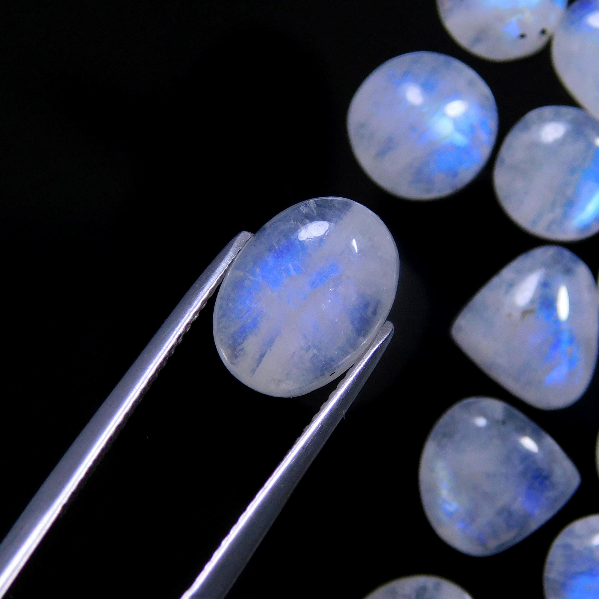 49 Pcs 173 Cts Natural Rainbow Moonstone Gemstone Cabochon Lot 7x9-8x15mm14015