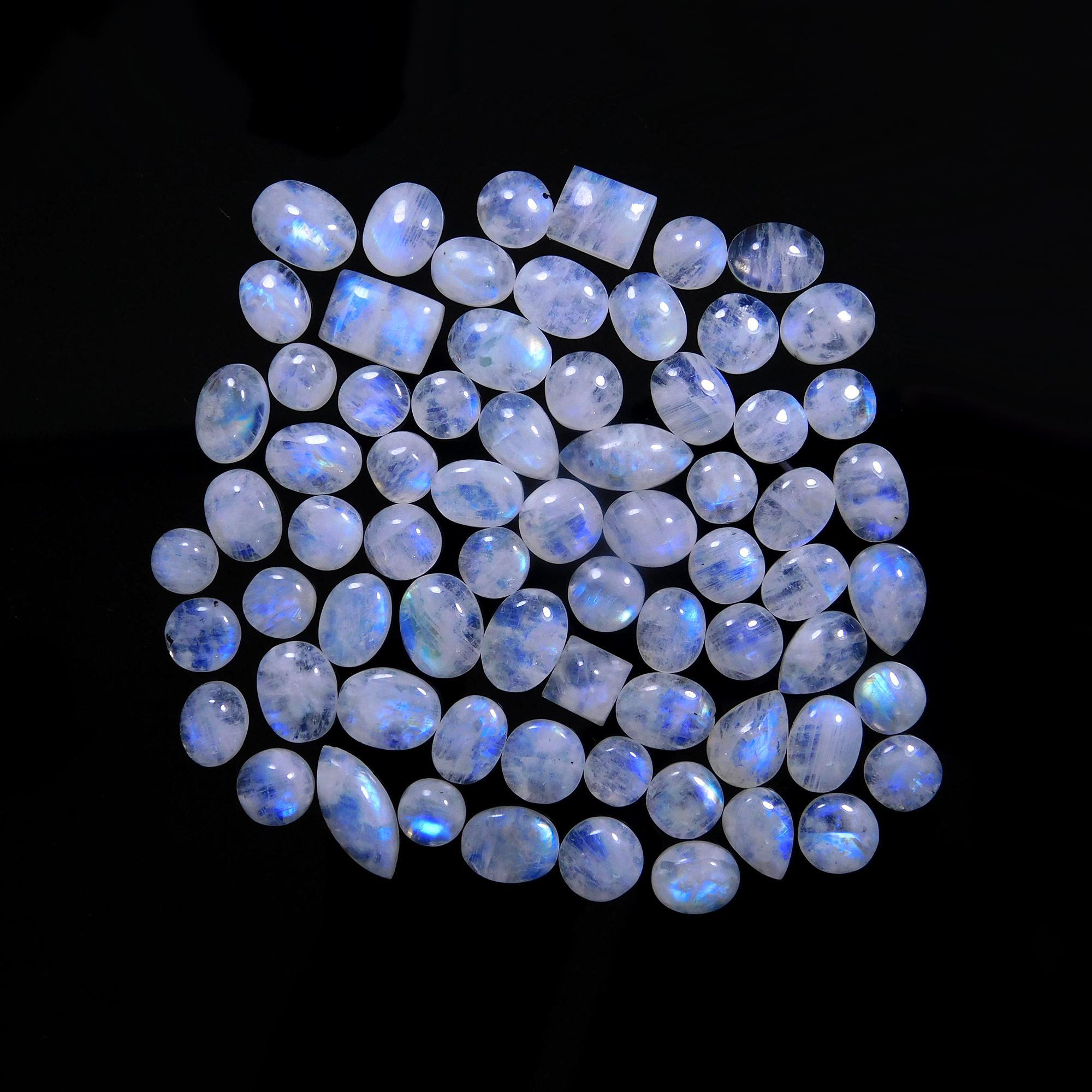 70 Pcs 214 Cts Natural Rainbow Moonstone Gemstone Cabochon Lot 7x9-7x16mm14016
