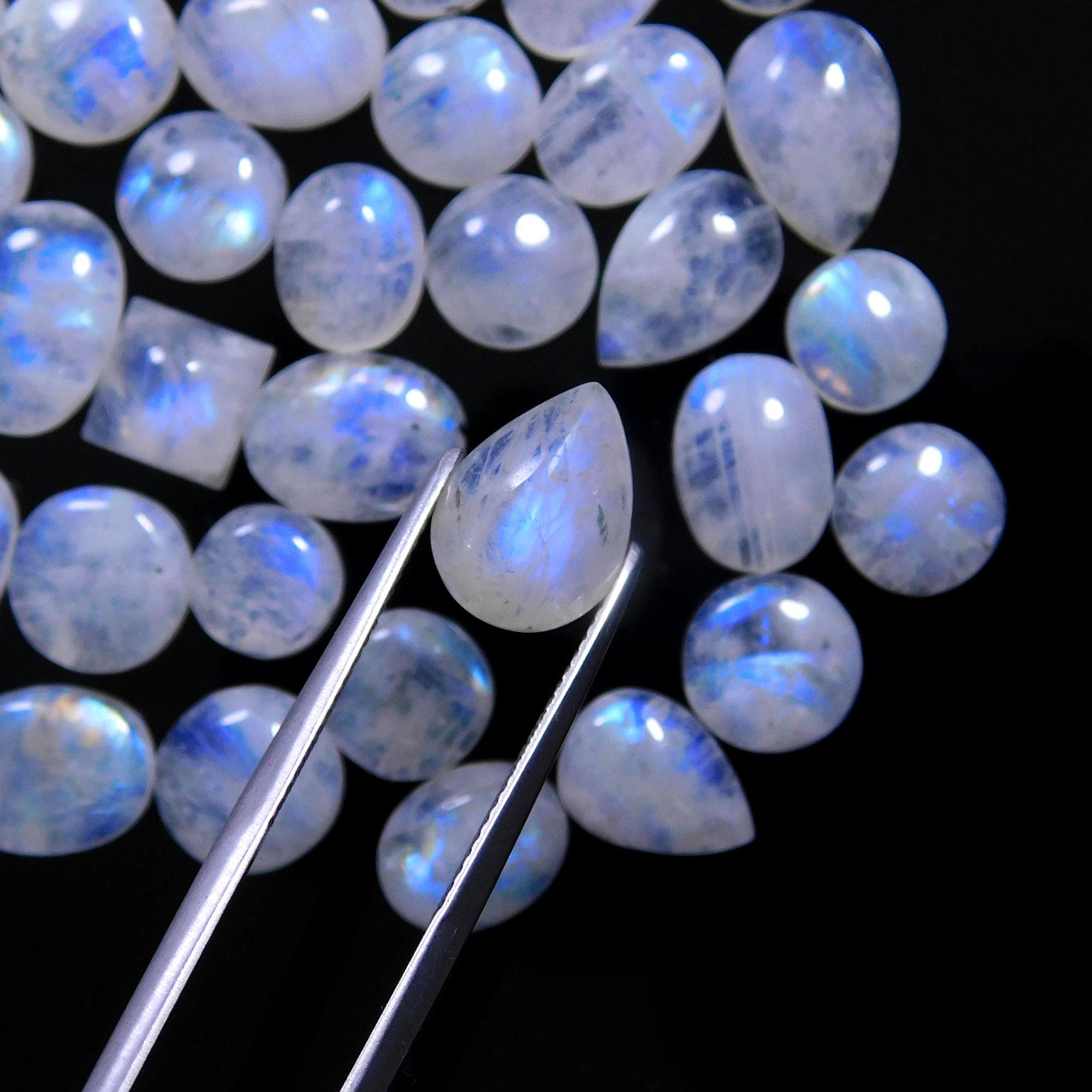 70 Pcs 214 Cts Natural Rainbow Moonstone Gemstone Cabochon Lot 7x9-7x16mmR-14016