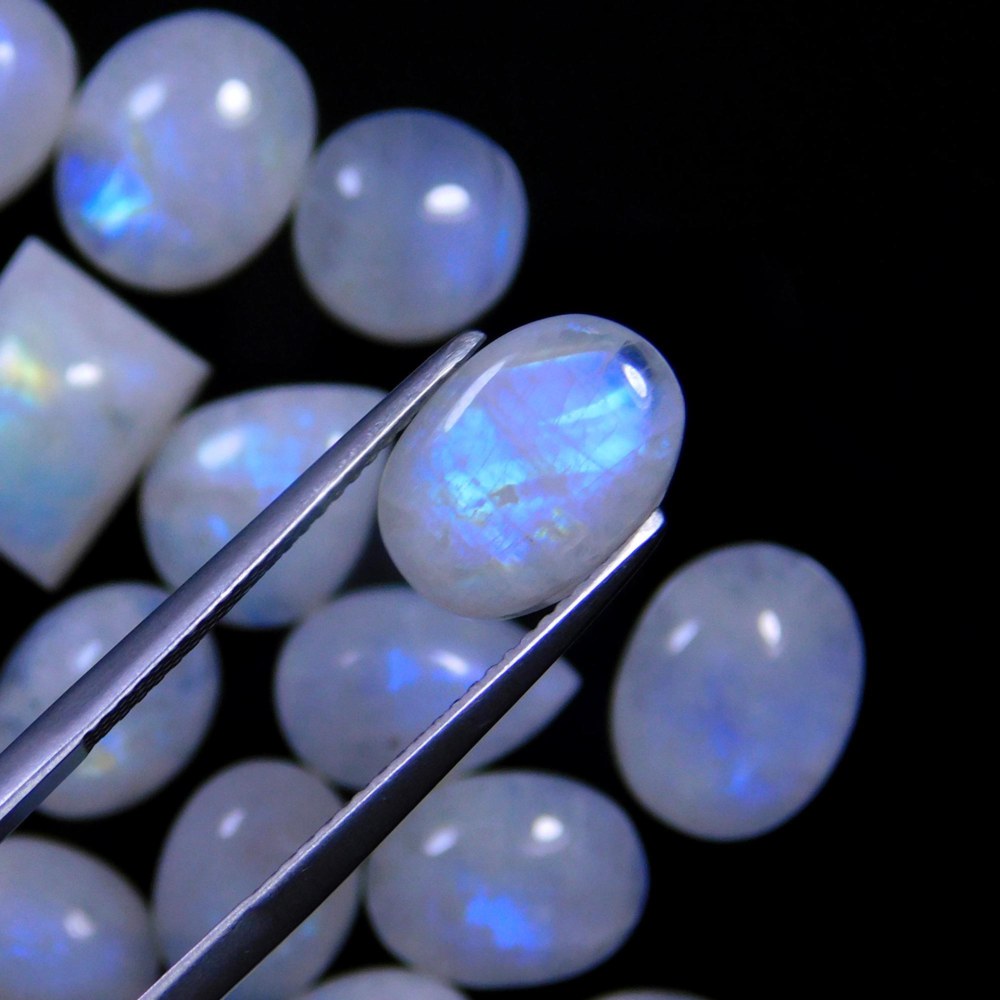 68 Pcs 262 Cts Natural Rainbow Moonstone Gemstone Cabochon Lot 7x9-8x22mm14018