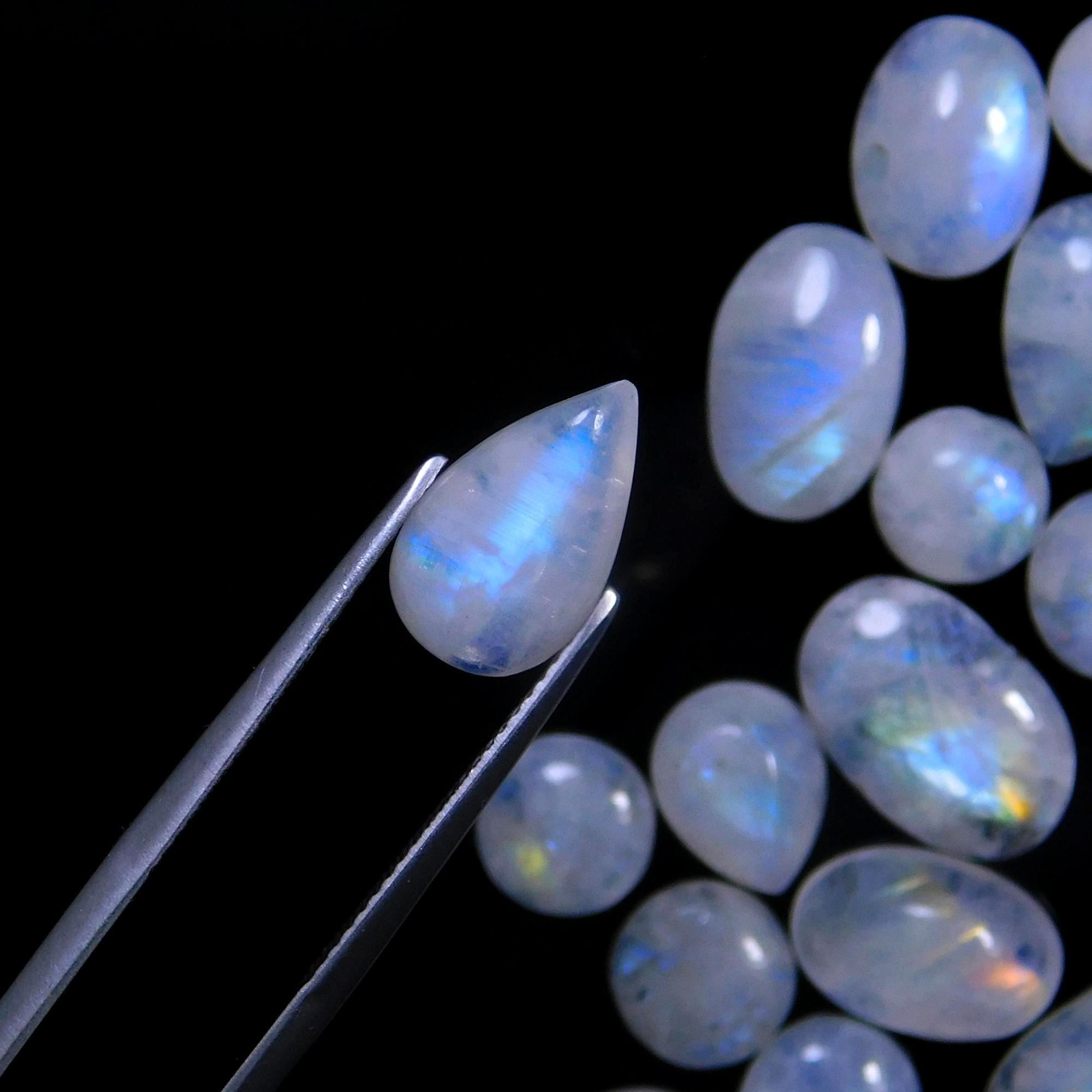 59 Pcs 210 Cts Natural Rainbow Moonstone Gemstone Cabochon Lot 7x10-8x15mmR-14020