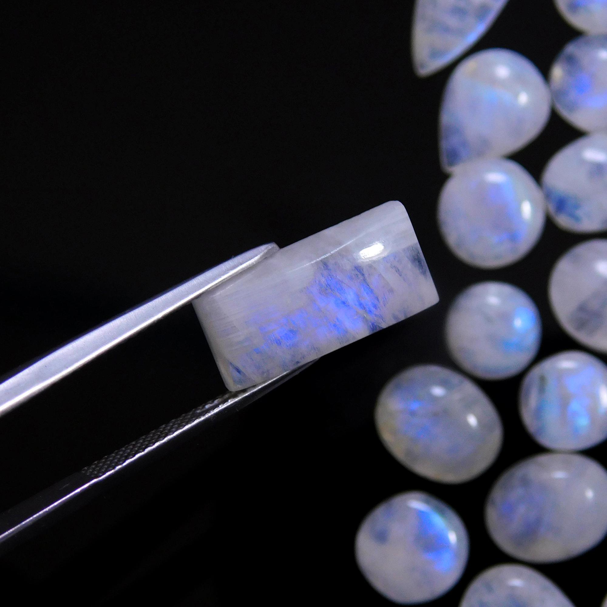 56 Pcs 198 Cts Natural Rainbow Moonstone Gemstone Cabochon Lot 6x8-9x15mm14025