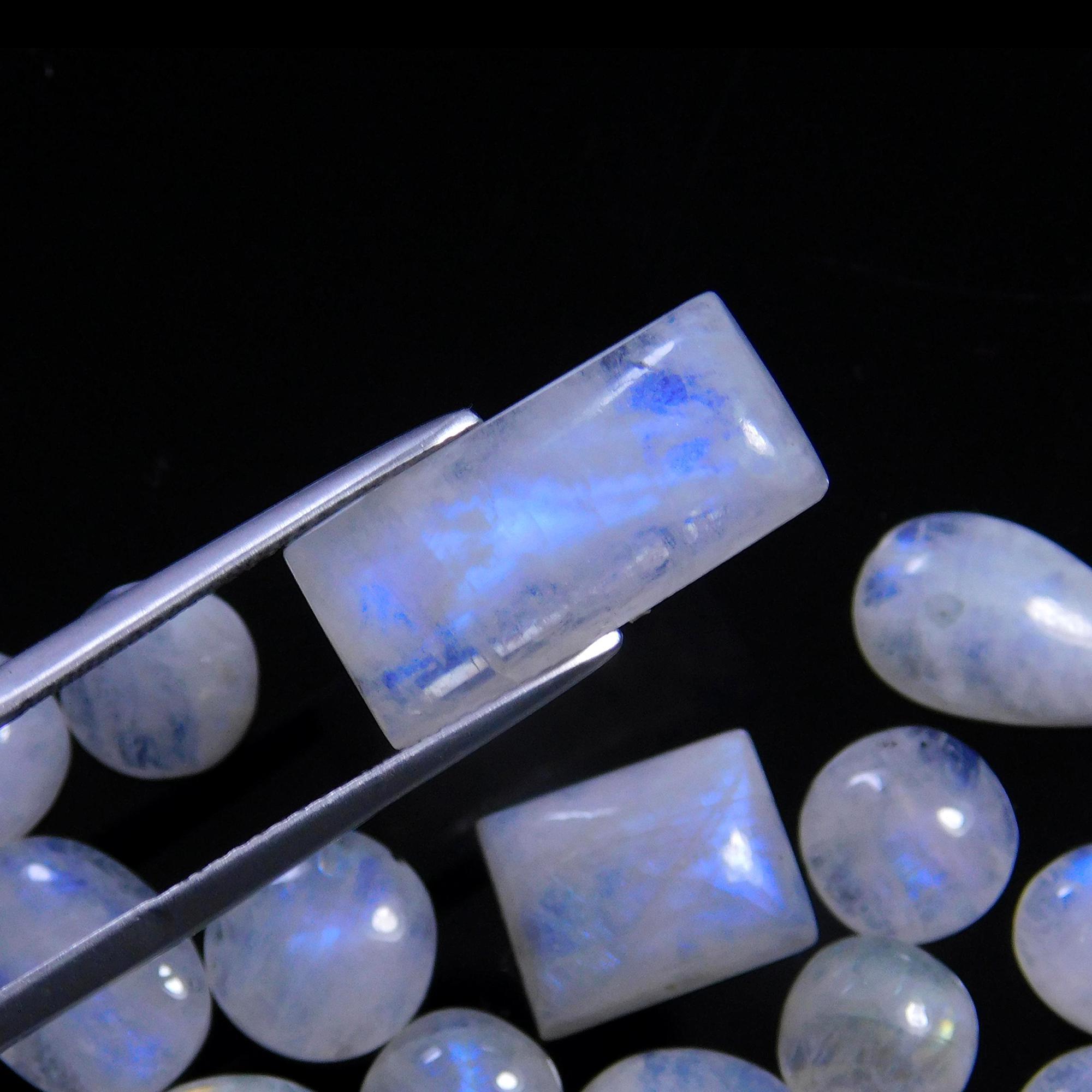 67 Pcs 237 Cts Natural Rainbow Moonstone Gemstone Cabochon Lot 7x9-8x18mm14026