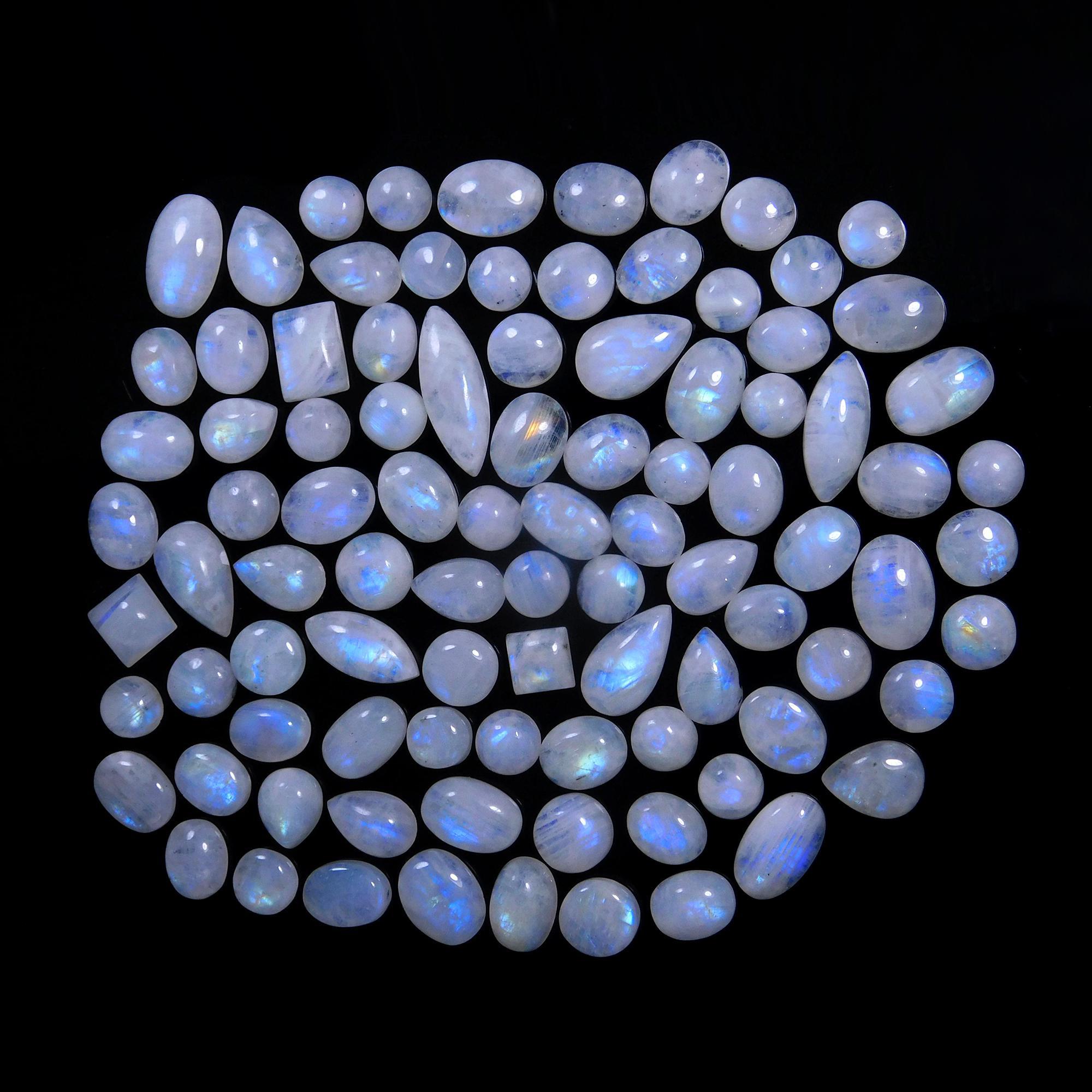 93 Pcs 332 Cts Natural Rainbow Moonstone Gemstone Cabochon Lot 7x10-7x21mm14027