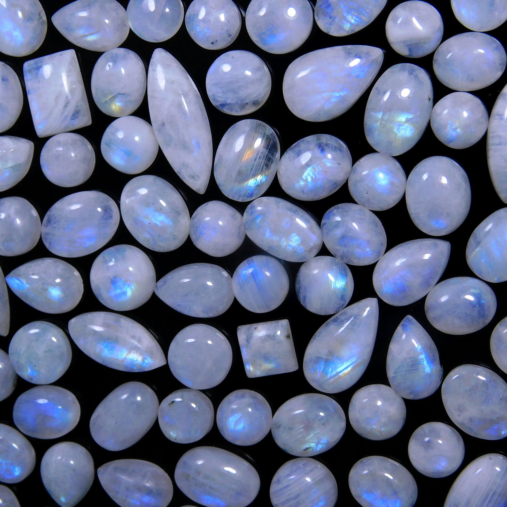 93 Pcs 332 Cts Natural Rainbow Moonstone Gemstone Cabochon Lot 7x10-7x21mm14027