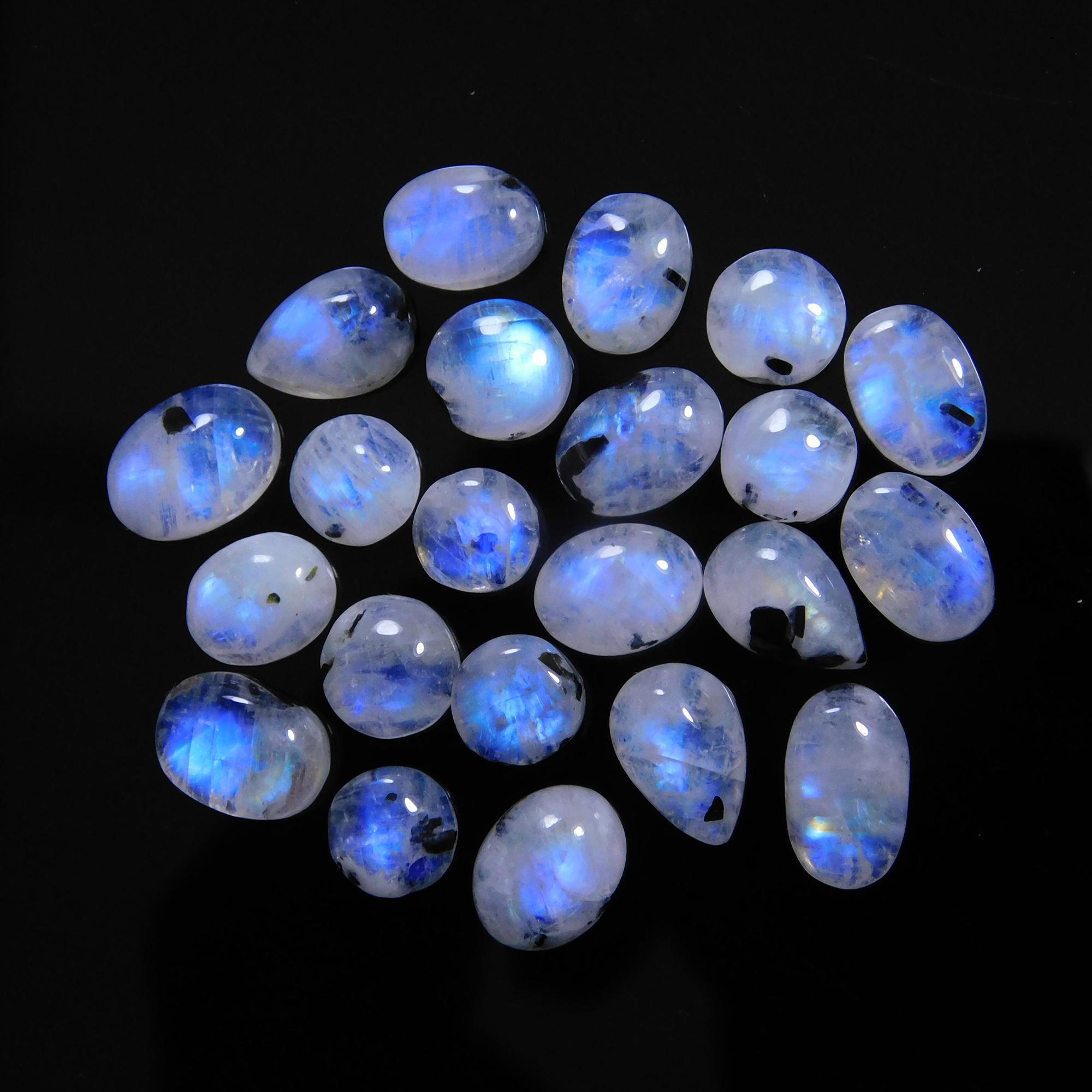 22 Pcs 50 Cts Natural Rainbow Moonstone Gemstone Cabochon Lot 6x8-6x10mmR-14028