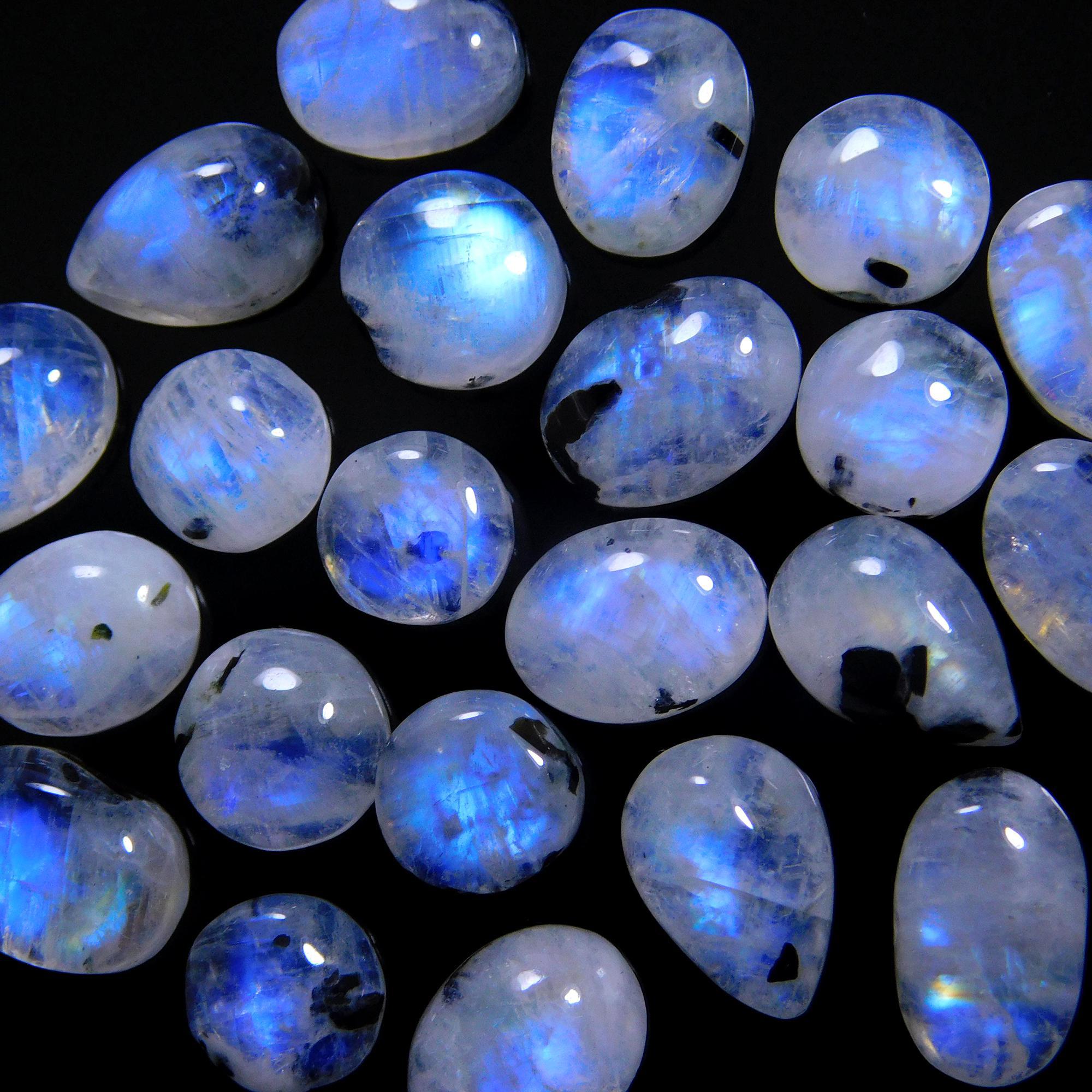 22 Pcs 50 Cts Natural Rainbow Moonstone Gemstone Cabochon Lot 6x8-6x10mmR-14028