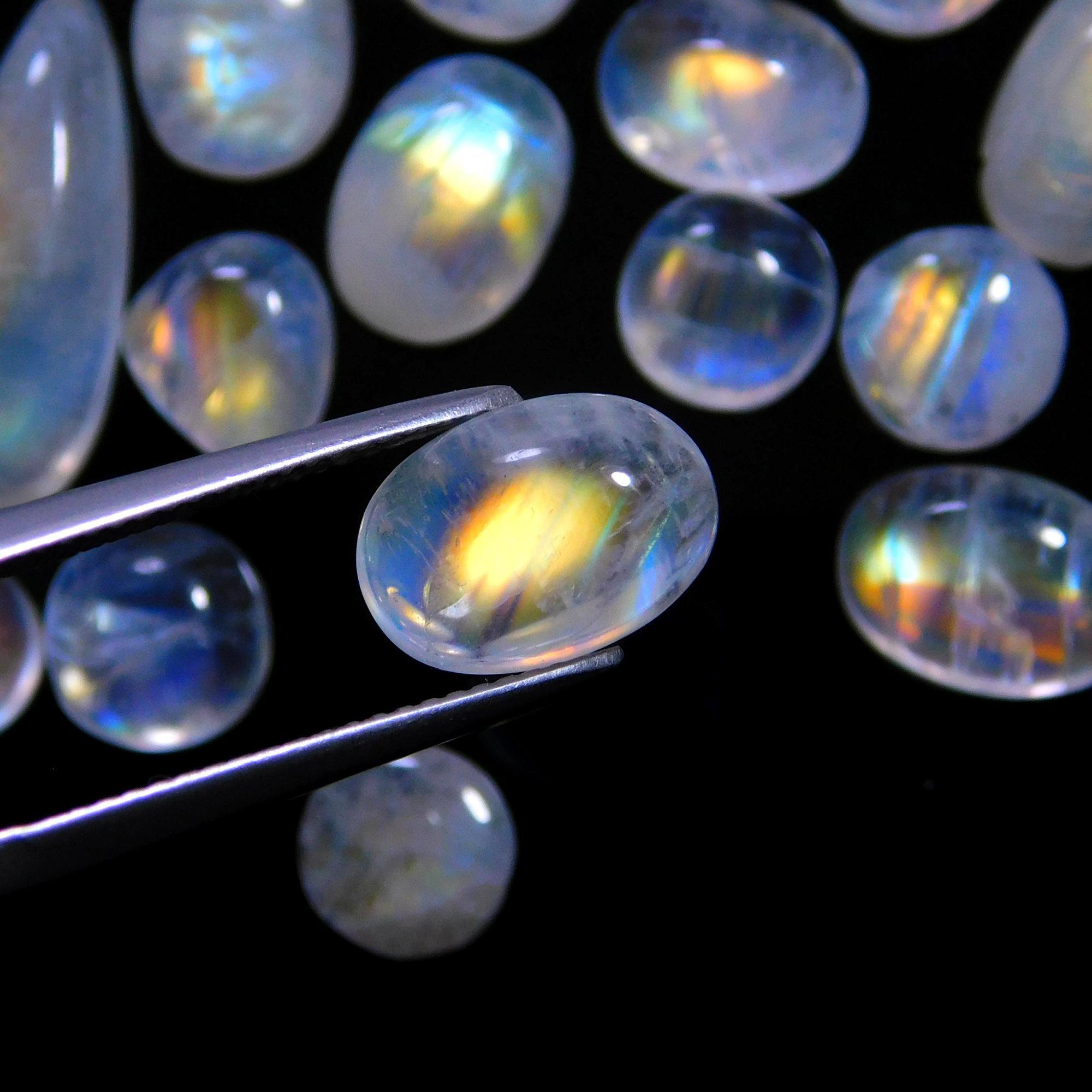 30 Pcs 87 Cts Natural Rainbow Moonstone Gemstone Cabochon Lot 6x8-6x18mm14029