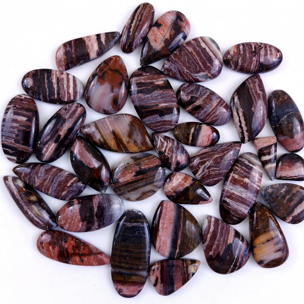 33Pcs 758Cts Natural Brown Banded Jasper Loose Cabochon Gemstone Lot  for Jewelry Making 34x14 20x10mm#1403