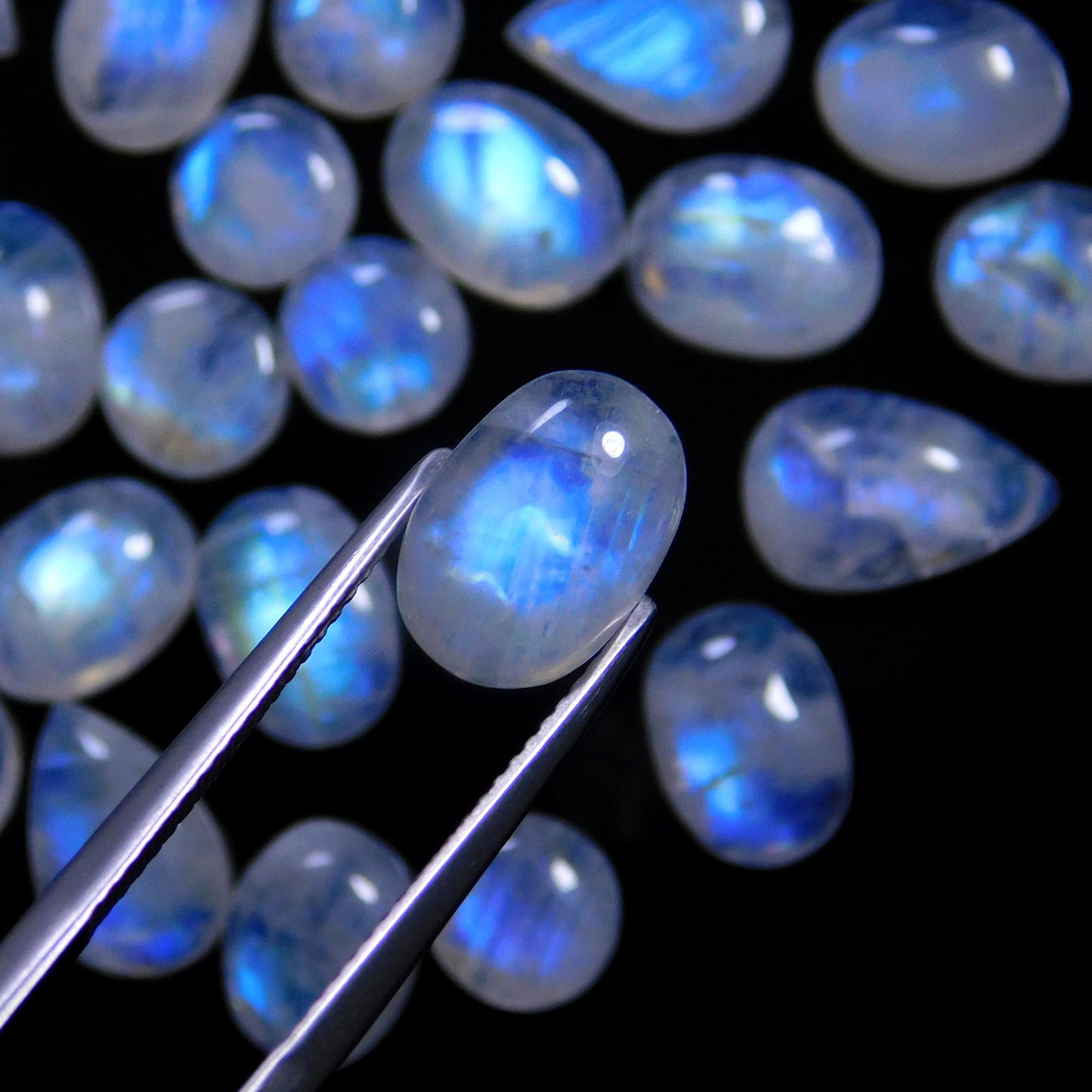 42 Pcs 100 Cts Natural Rainbow Moonstone Gemstone Cabochon Lot 6x8-7x10mm14031