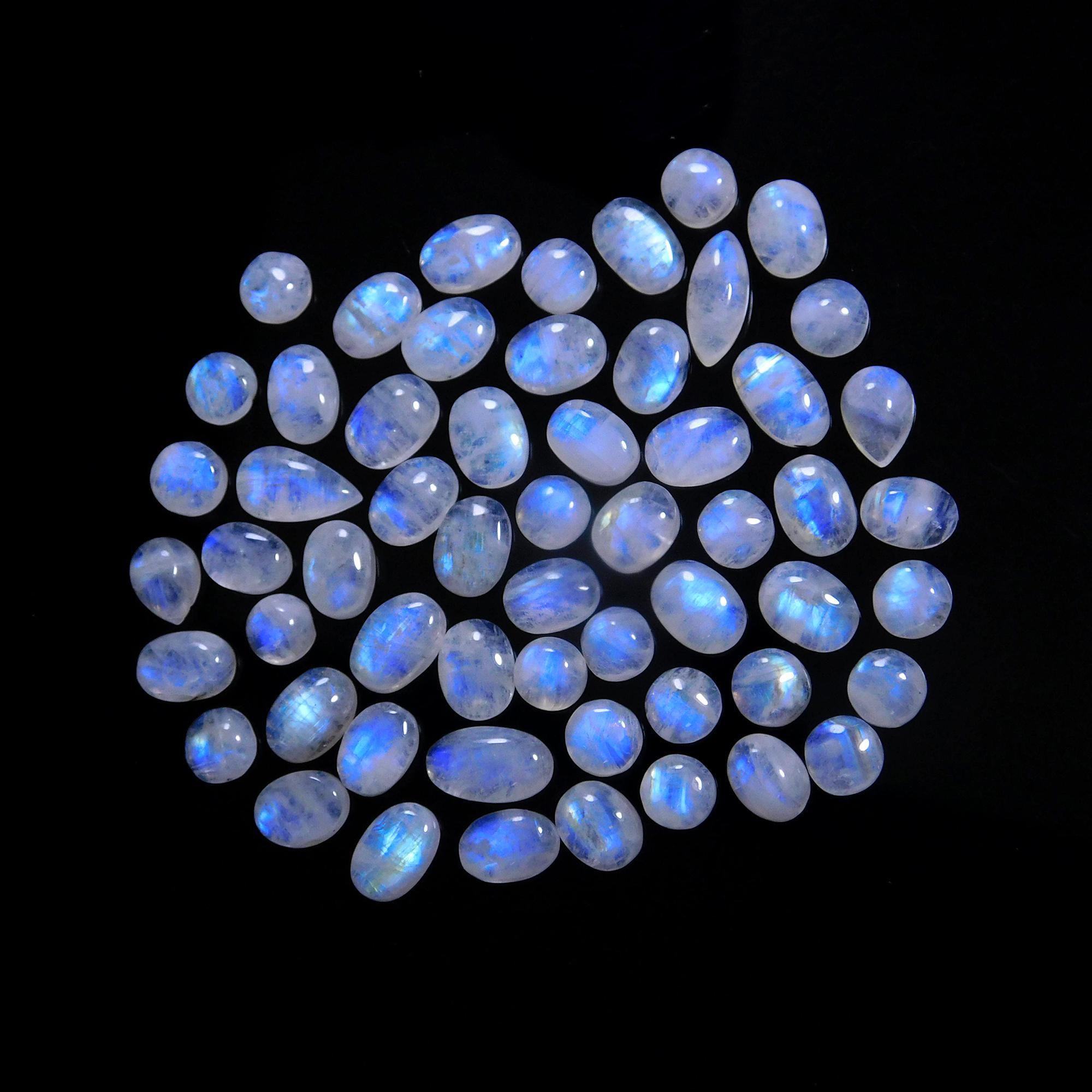 57 Pcs 136 Cts Natural Rainbow Moonstone Gemstone Cabochon Lot 7x9-7x12mmR-14032