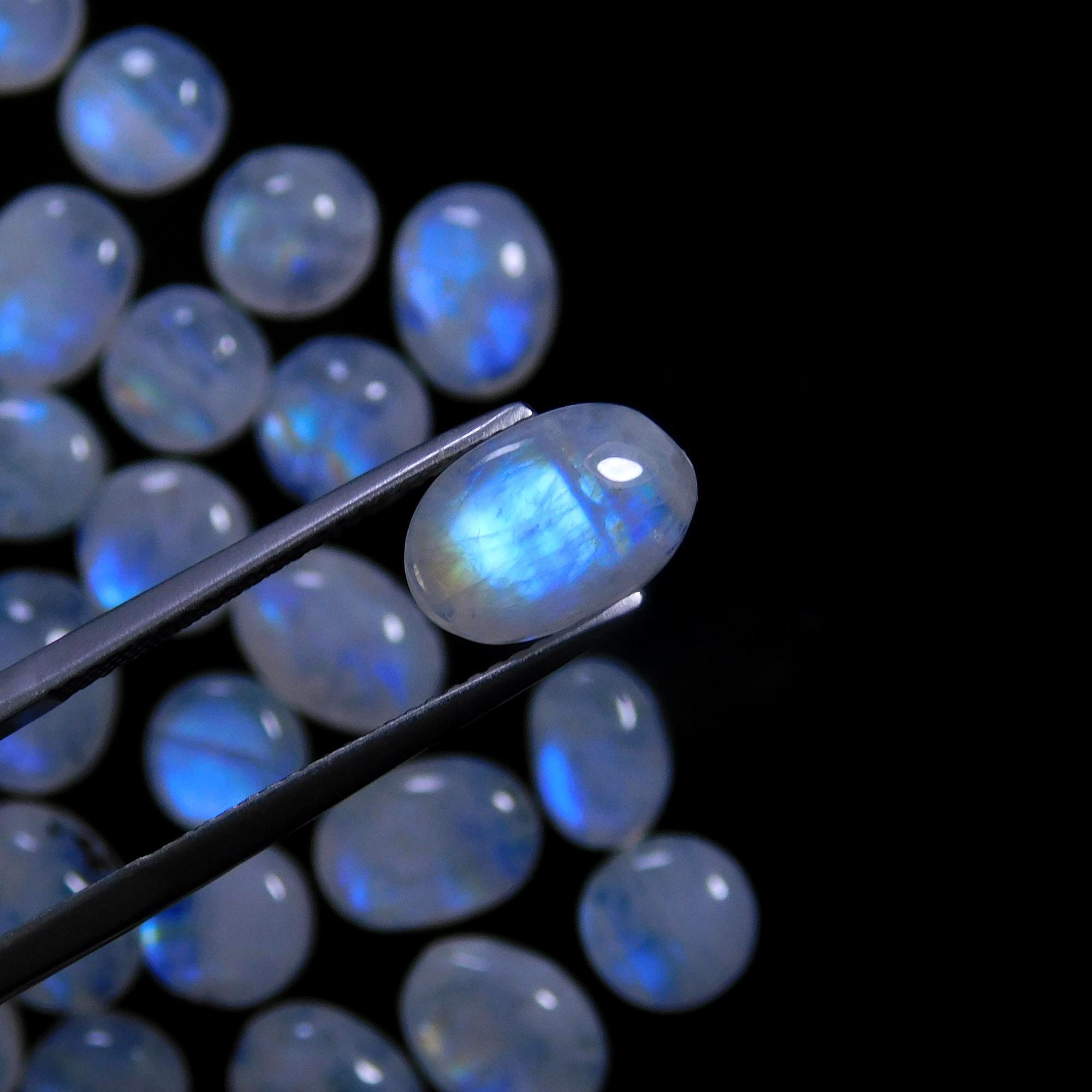 51 Pcs 123 Cts Natural Rainbow Moonstone Gemstone Cabochon Lot 6x8-7x16mm14035