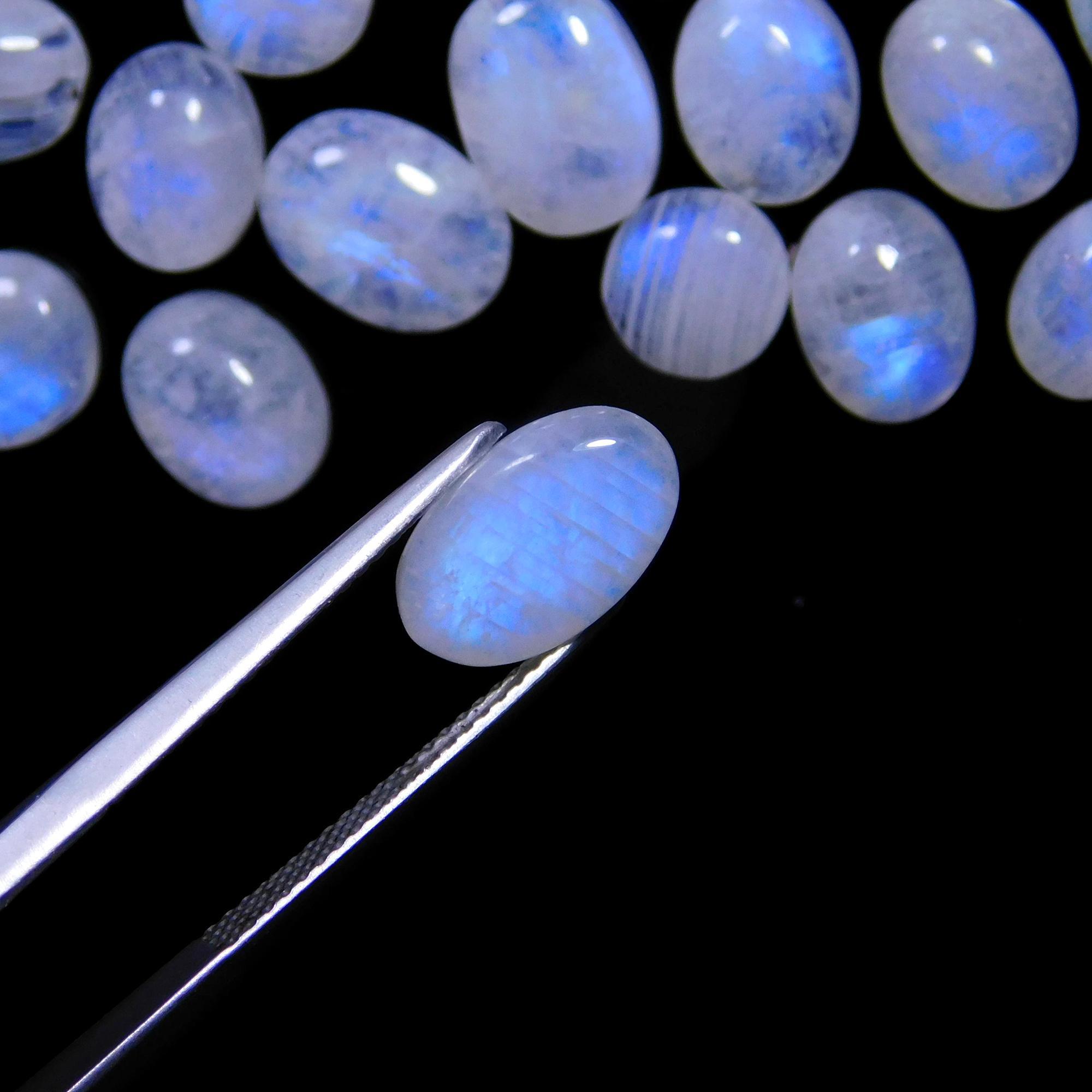 91 Pcs 205 Cts Natural Rainbow Moonstone Gemstone Cabochon Lot 6x8-6x13mm14039