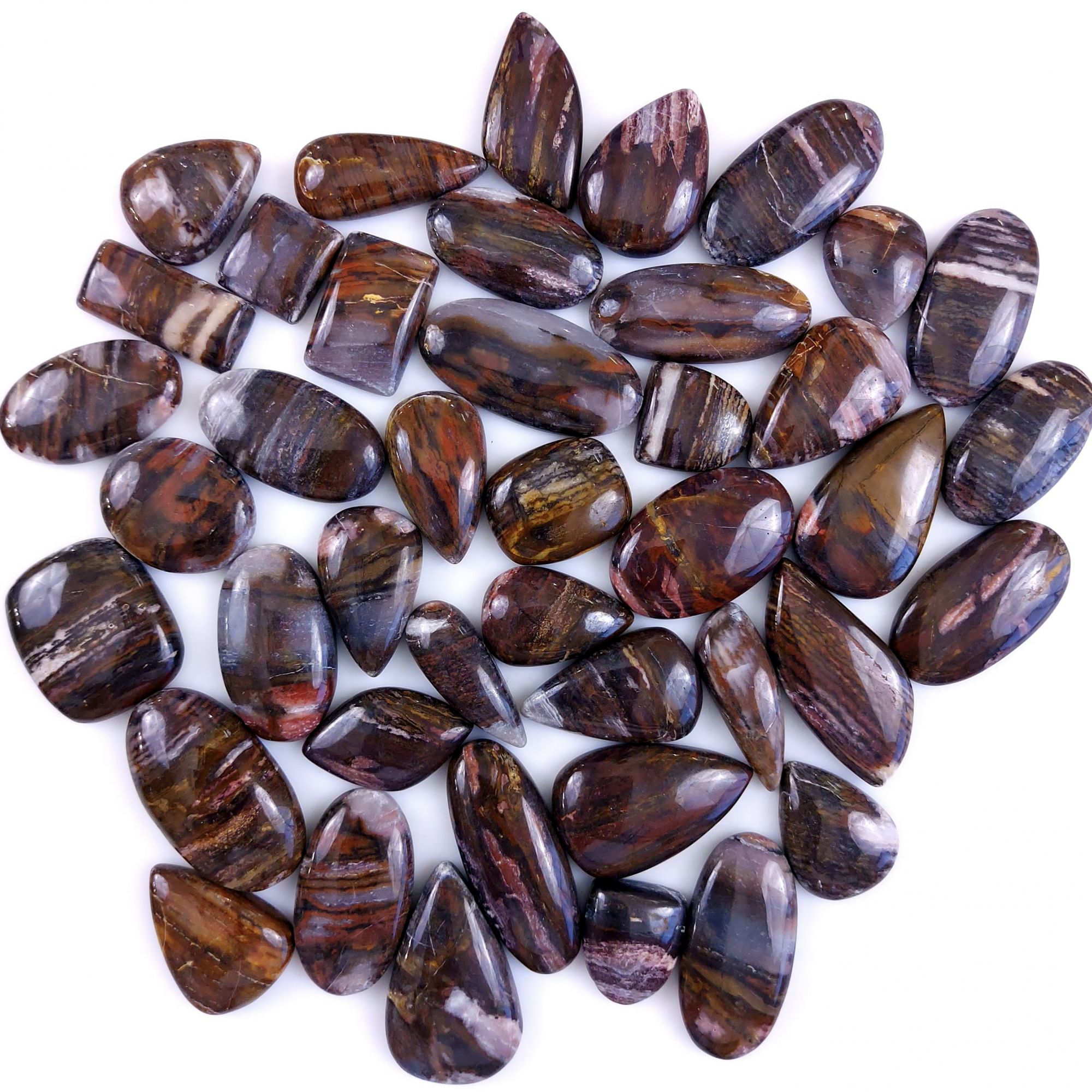31Pcs 738Cts Natural Brown Banded Jasper Loose Cabochon Gemstone Lot  for Jewelry Making 38x15 24x10mm1404