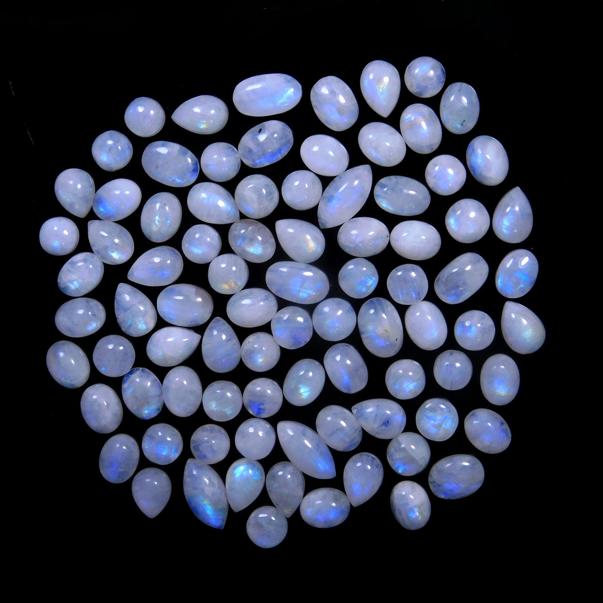 85 Pcs 200 Cts Natural Rainbow Moonstone Gemstone Cabochon Lot 6x8-7x13mm14040