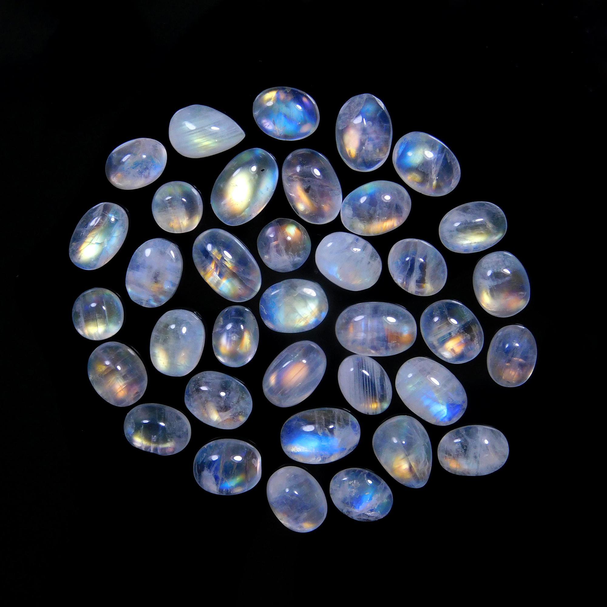 29 Pcs 44 Cts Natural Rainbow Moonstone Gemstone Cabochon Lot 5x7-6x10mm14041