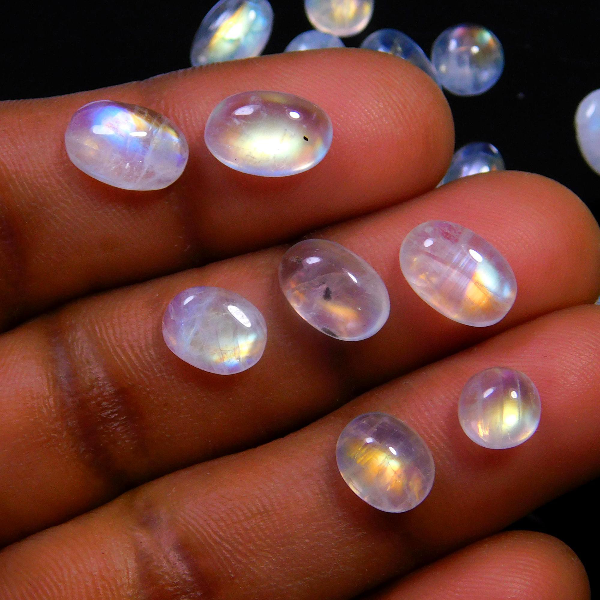 29 Pcs 44 Cts Natural Rainbow Moonstone Gemstone Cabochon Lot 5x7-6x10mm14041