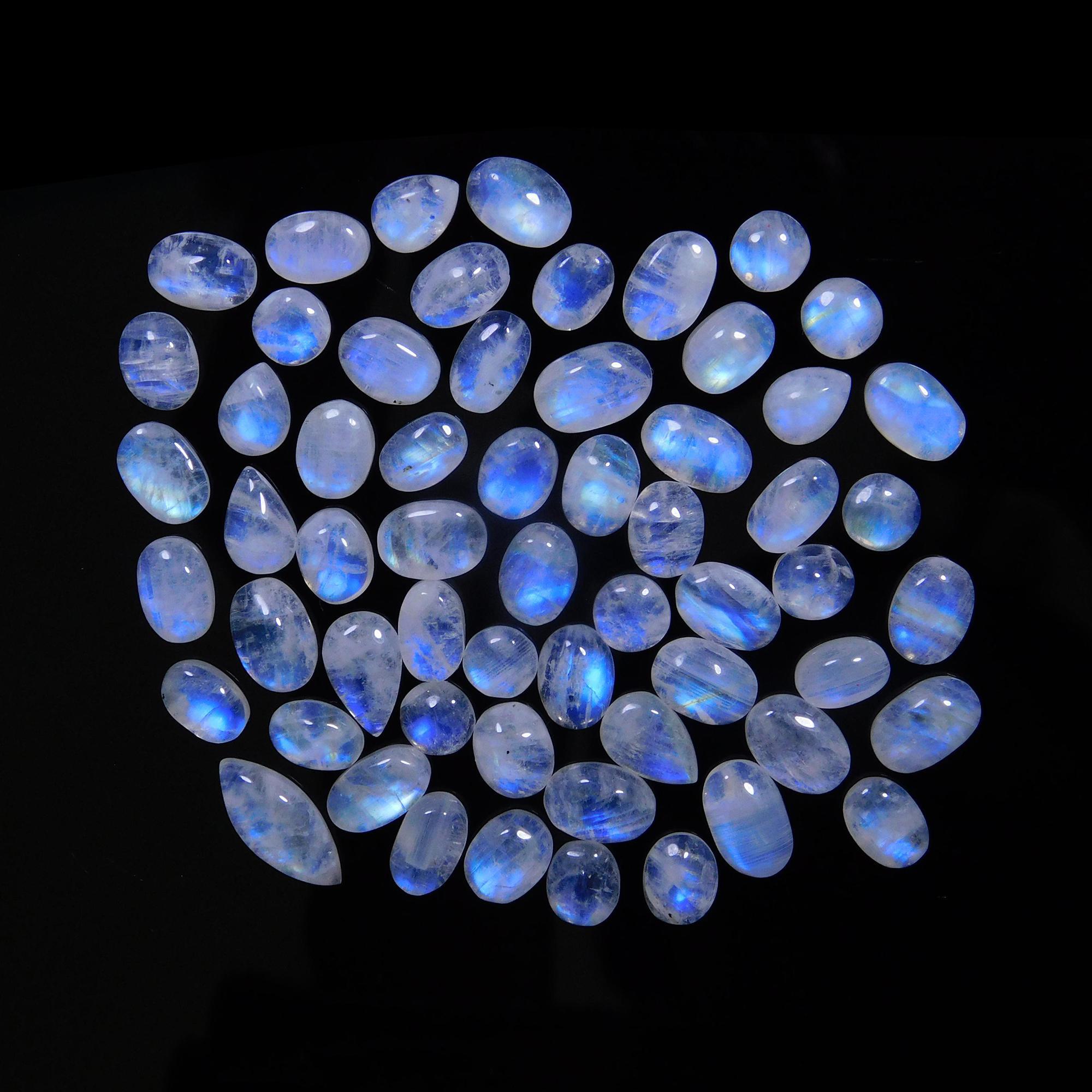 59 Pcs 100 Cts Natural Rainbow Moonstone Gemstone Cabochon Lot 5x7-6x14mm14045