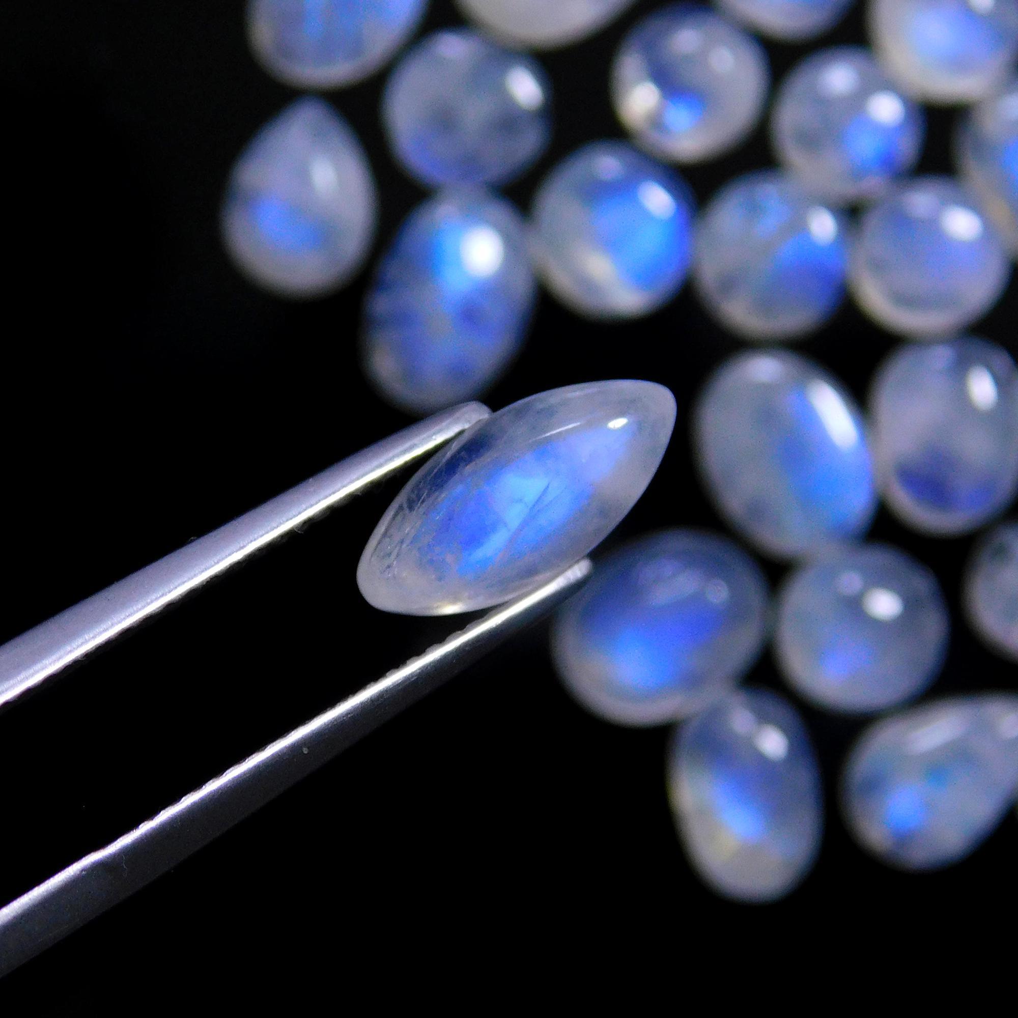 77 Pcs 114 Cts Natural Rainbow Moonstone Gemstone Cabochon Lot 5x7-5x11mmR-14046