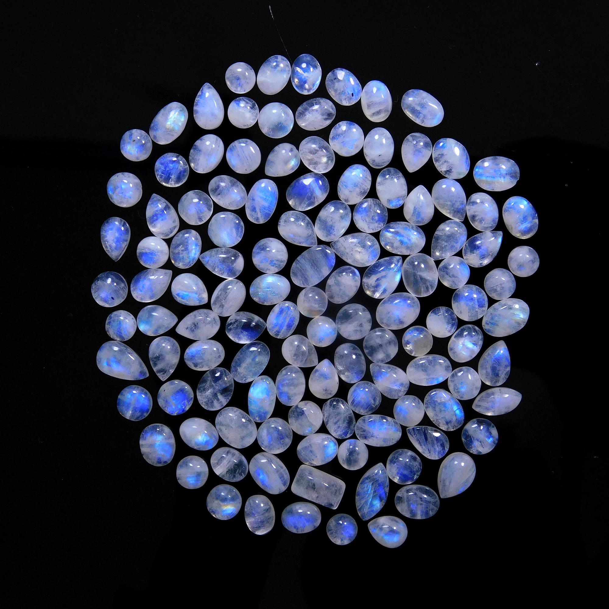 118 Pcs 178 Cts Natural Rainbow Moonstone Gemstone Cabochon Lot 5x7-6x10mmR-14050