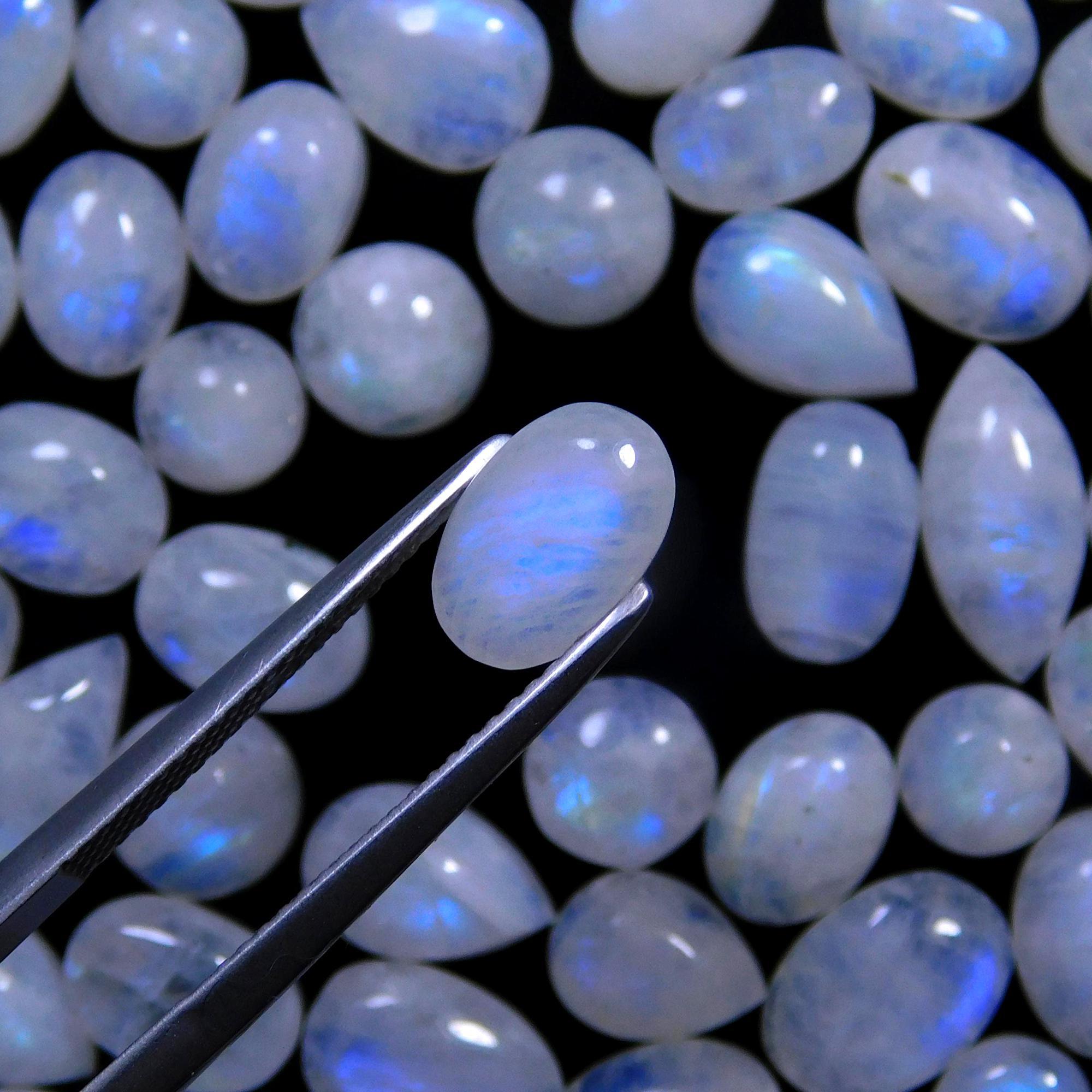 108 Pcs 178 Cts Natural Rainbow Moonstone Gemstone Cabochon Lot 5x7-6x9mm14051